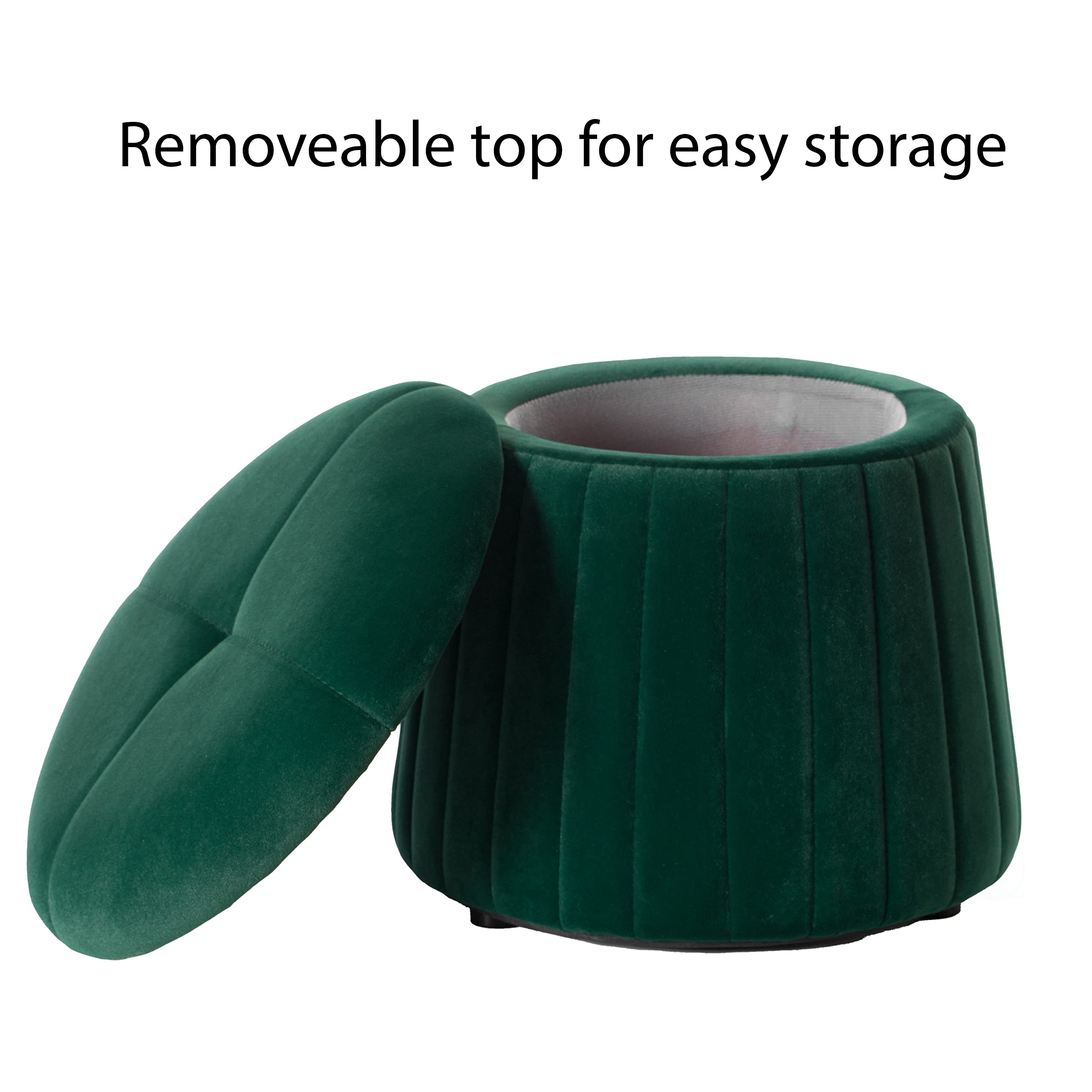 Fabulaxe Modern Tufted Velvet Mushroom Storage Ottoman Stool - Green Velvet Footrest with Hidden Storage | Perfect for Living Room, Bedroom & Dorm Organization