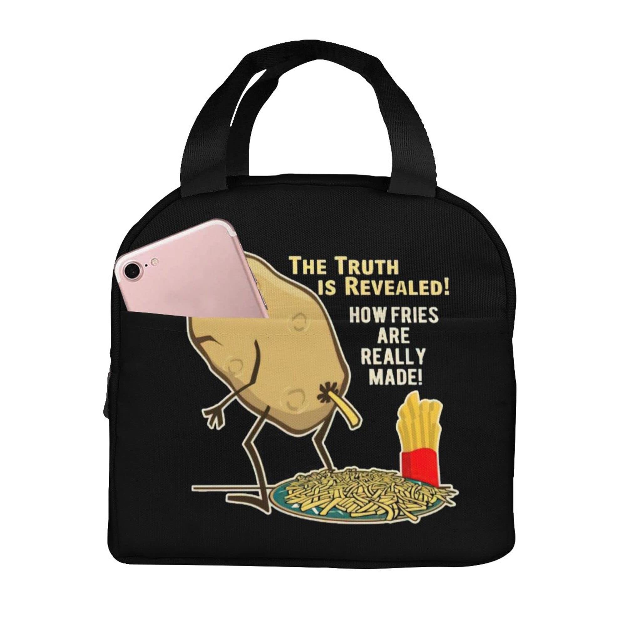 Stylish Reusable French Fries Lunch Bag & Cola Cooler Tote with Front Pocket for Women & Men - Perfect for Work, School, Picnics & Outdoor Activities