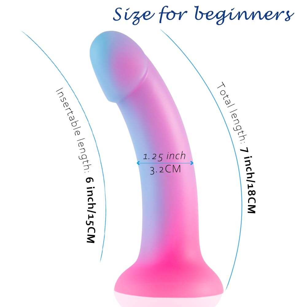 7 Inch Realistic Silicone Dildo - Glow in The Dark Adult Sex Toy for G-Spot & Prostate Stimulation, Flexible Lifelike Penis with Strong Suction Cup for Strap-On Harness - Perfect for Couples Play, Solo Pleasure & BDSM Scenes