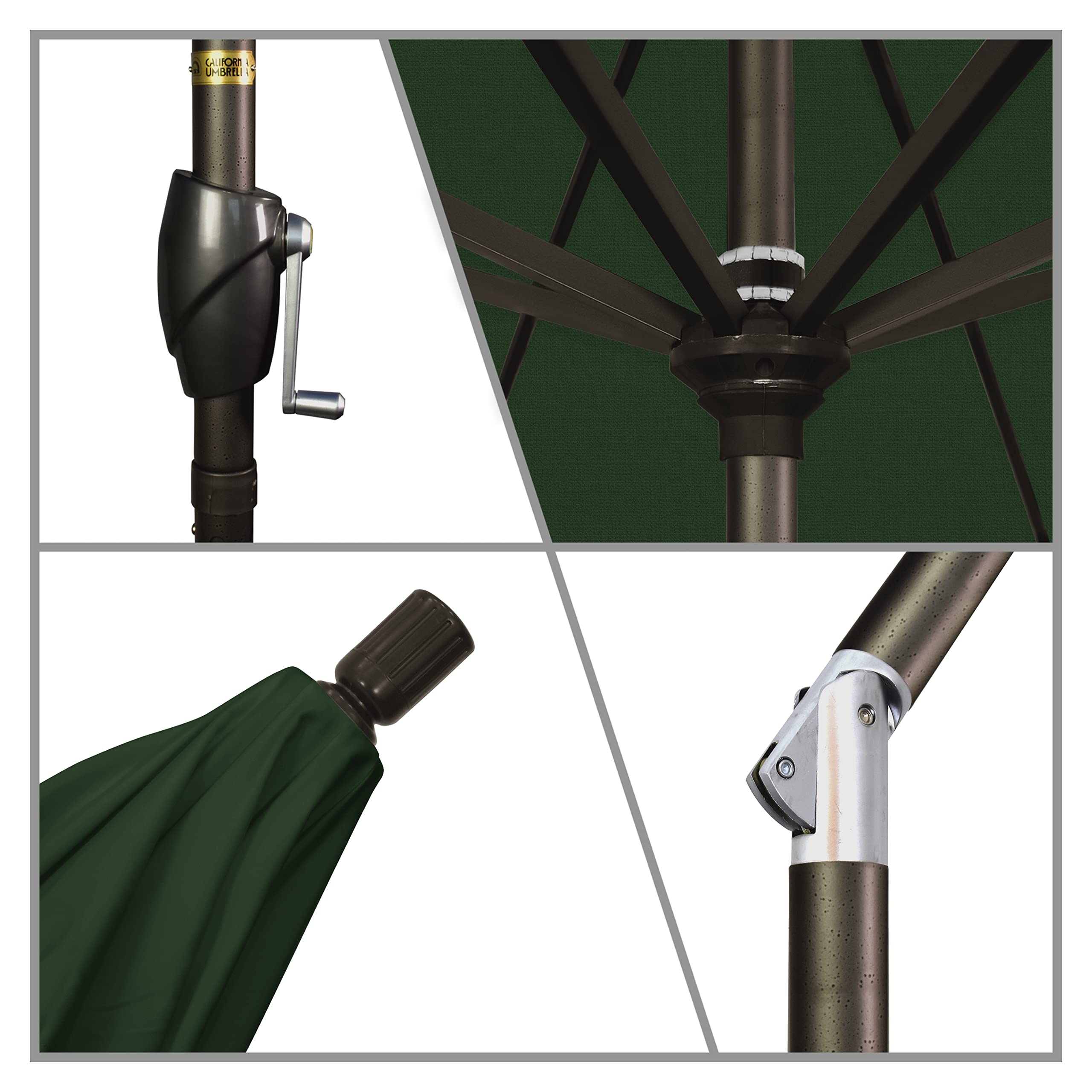 7.5' Round Aluminum Patio Umbrella with Crank Lift & Push Button Tilt - Bronze Pole in Pacifica Hunter Green - Perfect for Outdoor Dining, Poolside Lounging & Backyard Decoration