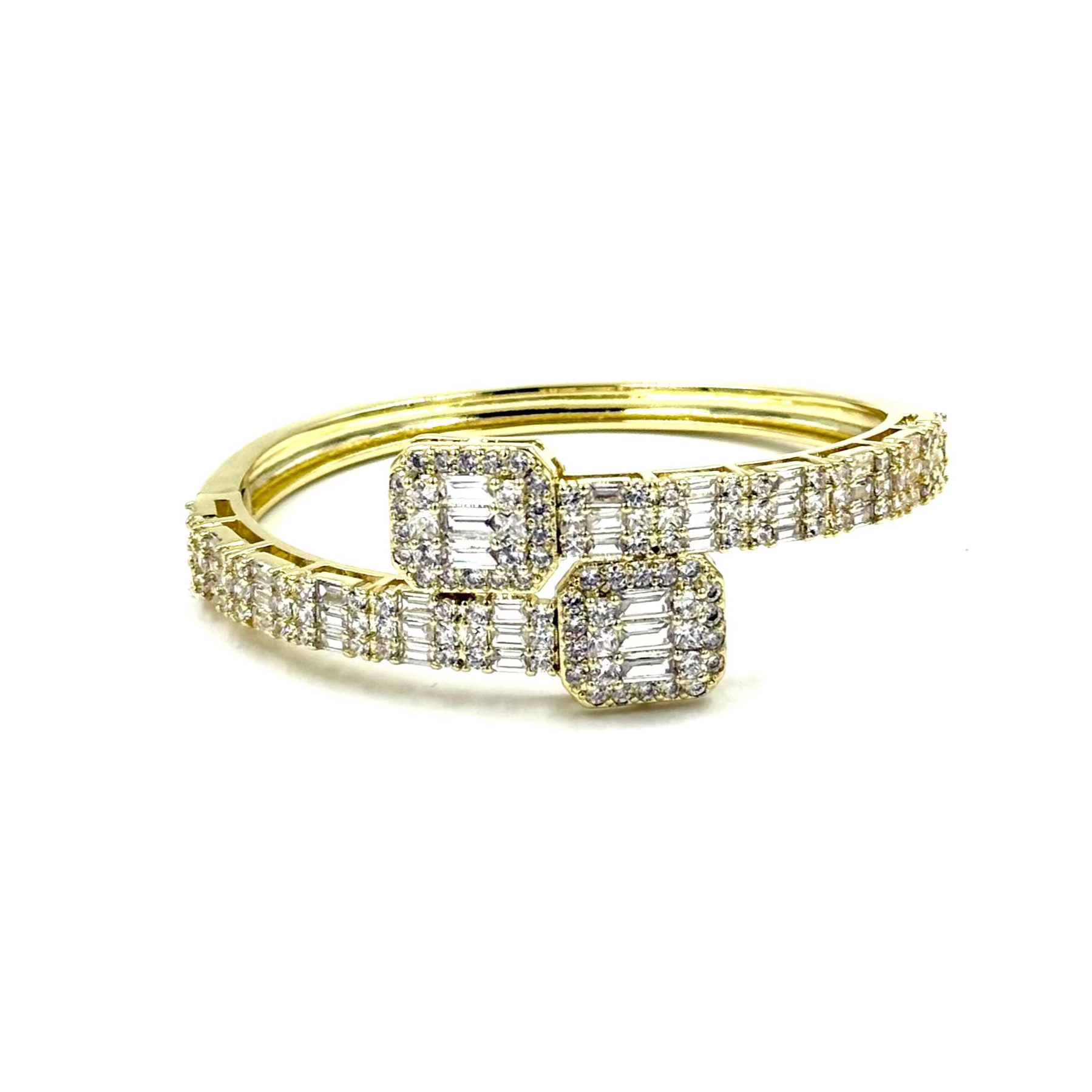 Ashley Gold Stainless Steel Baguette & Round CZ Wrap Bangle Bracelet for Women - Elegant Cubic Zirconia Jewelry Gift for Anniversary, Party & Special Occasions
