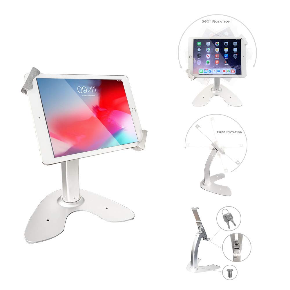 Universal Tablet POS Stand Holder with Lock & Key - Secure Anti-Theft Desktop Enclosure for iPad, iPad Air, iPad Mini, Samsung Galaxy & 7-10