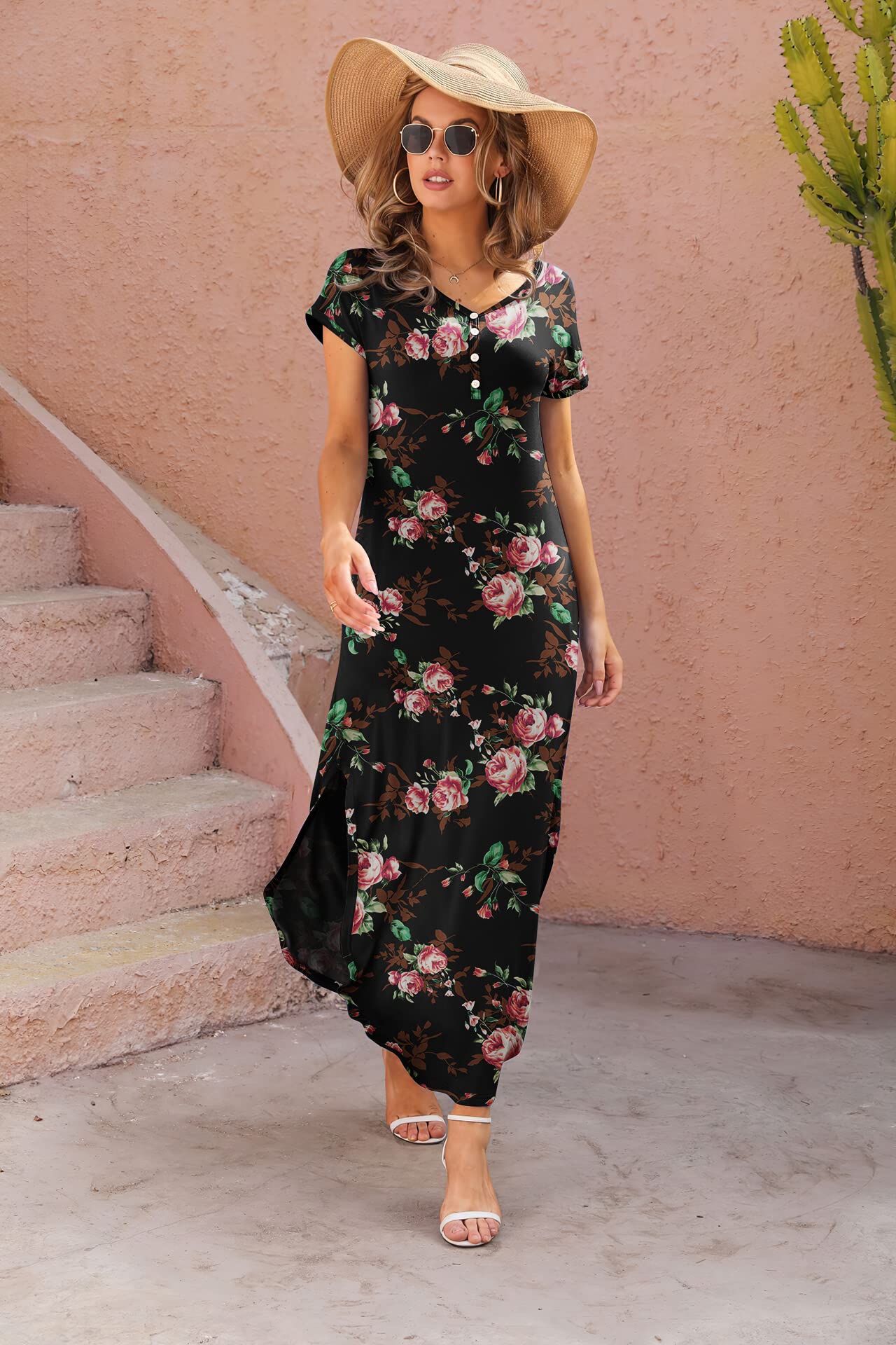 GRECERELLE Women's Casual Long Sleeveless Maxi Dress with Double Slits - Perfect for Beach Vacations, Summer Parties & Boho Style Outfits