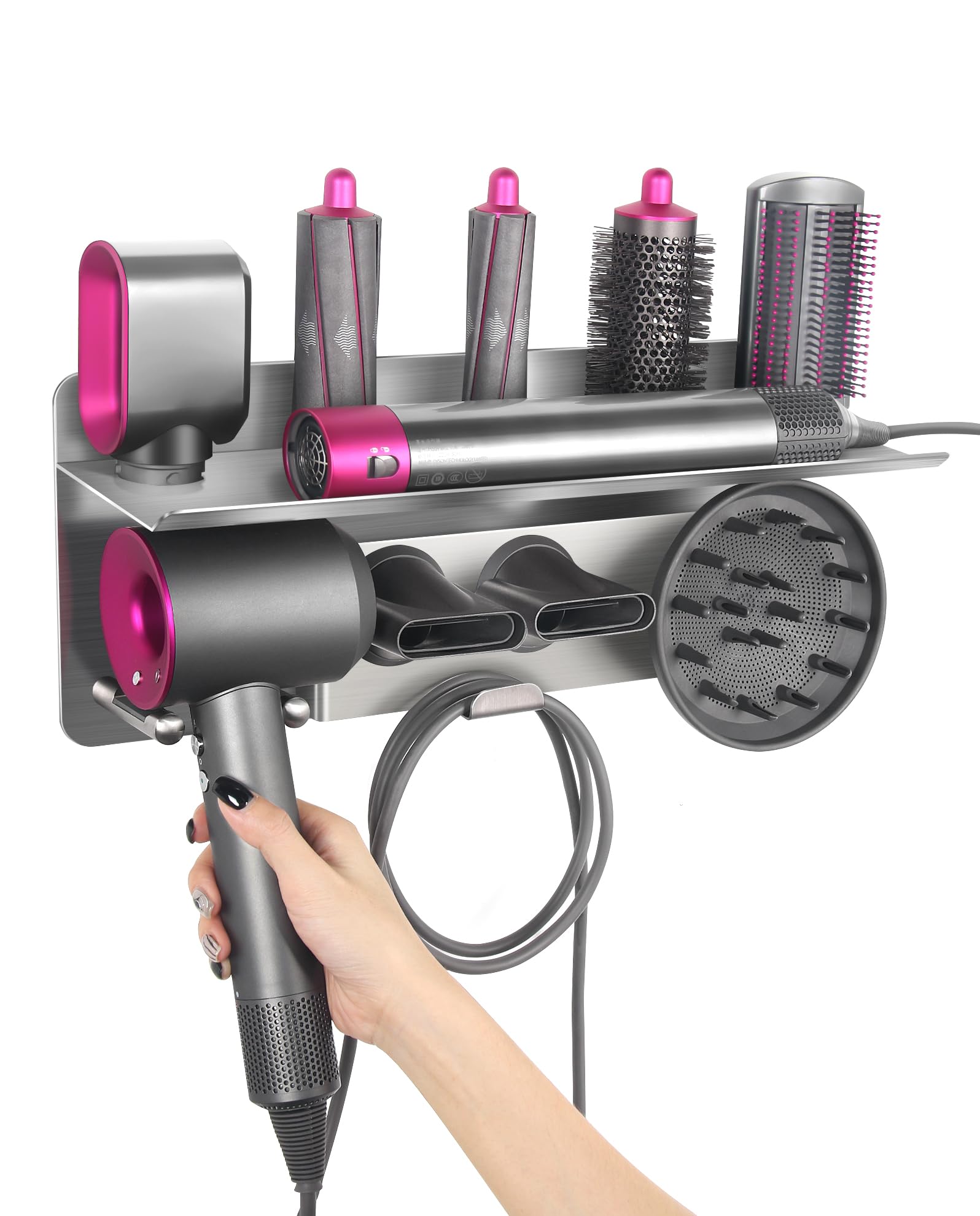 Dyson Supersonic Hair Dryer & Airwrap Styler Holder - 2-in-1 Wall Mounted Stand with Diffuser & Nozzle Storage | Bathroom, Bedroom & Salon Organizer for Dyson Hair Tools