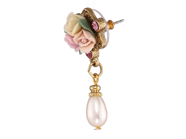 1928 Bridal Multi-Color Porcelain Rose Pink Crystal Faux Pearl Drop Post Earrings for Women - Elegant Wedding, Prom, Party & Special Occasion Jewelry Gift