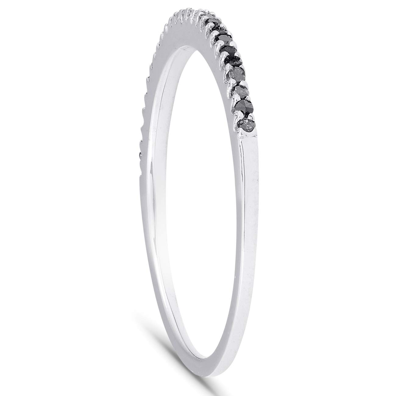 1/6ct Treated Black Diamond Stackable Wedding Ring - 10k White Gold for Women, Engagement & Anniversary Jewelry Gift - Perfect for Stacking, Everyday Wear & Special Occasions