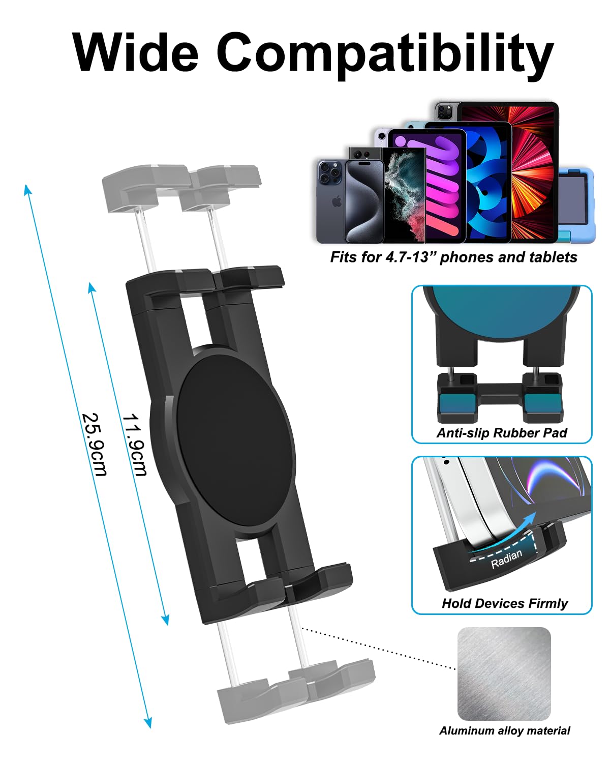 360° Rotatable & Retractable Car Rearview Mirror Tablet Holder - Universal Mount for 4.7