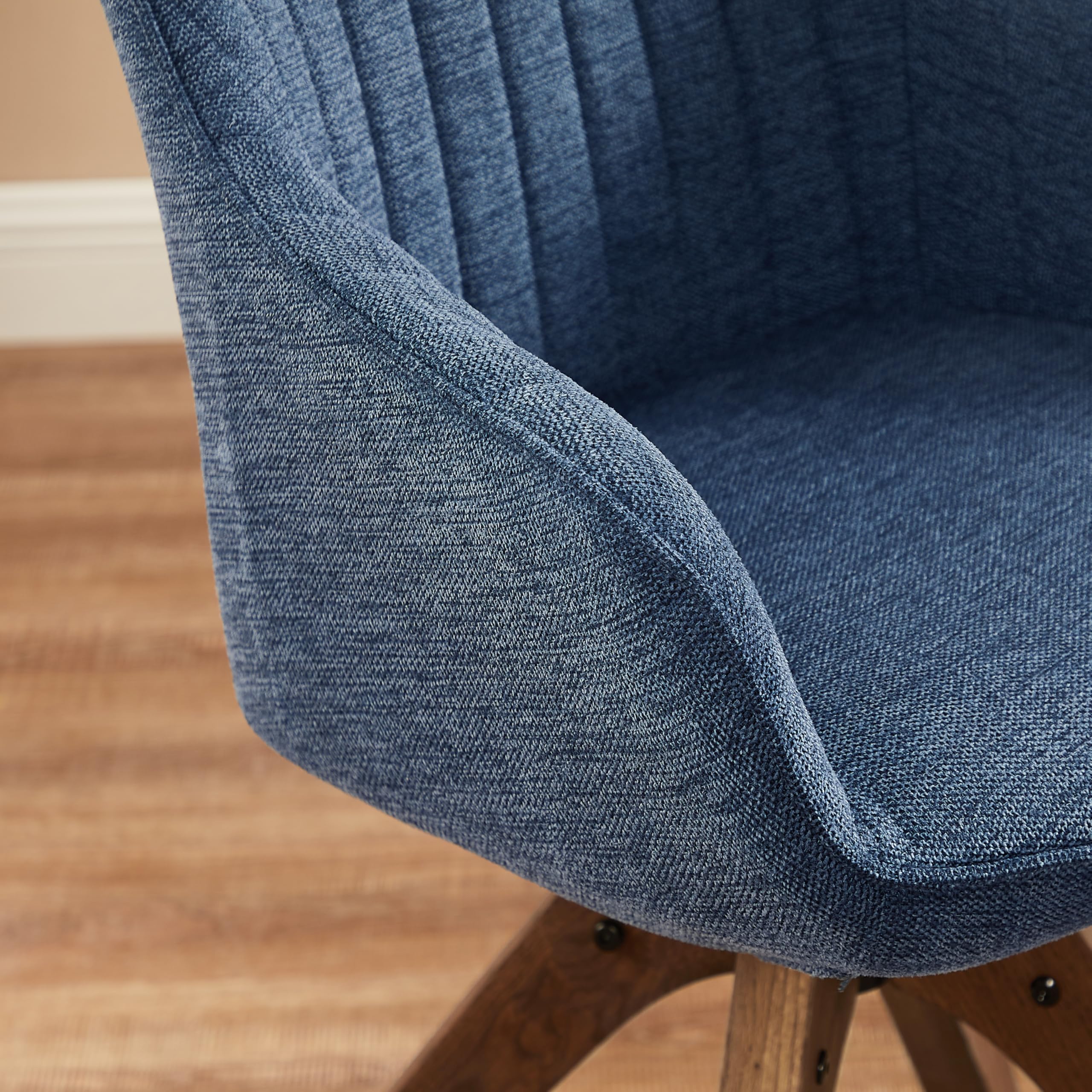 Art Leon Mid Century Modern Office Chair - No Wheels Swivel Accent Chair with Oak Wood Legs & Fabric Upholstery, Blue - Perfect for Home Office, Study Room & Reading Nook