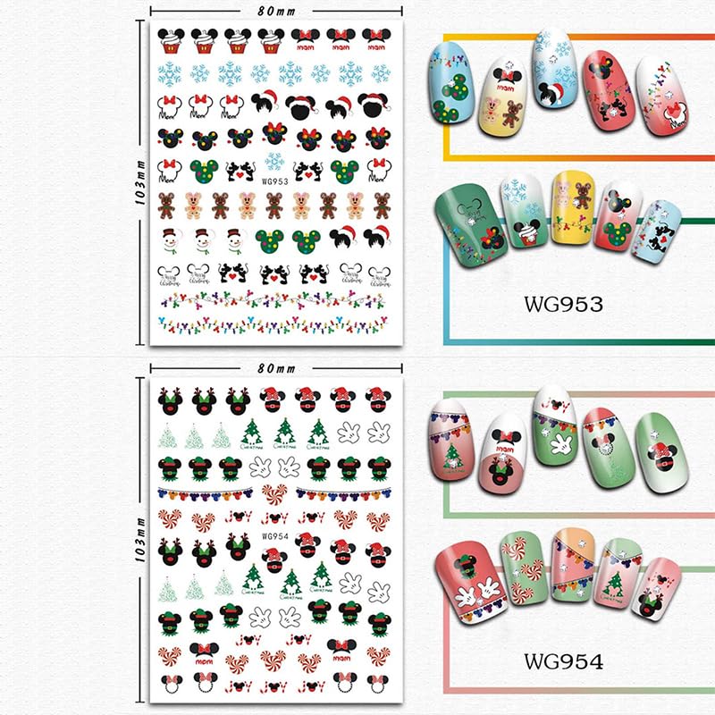 Christmas Nail Stickers - Cute Mickey Minnie Xmas Designs for DIY Nail Art | Holiday Party Nails