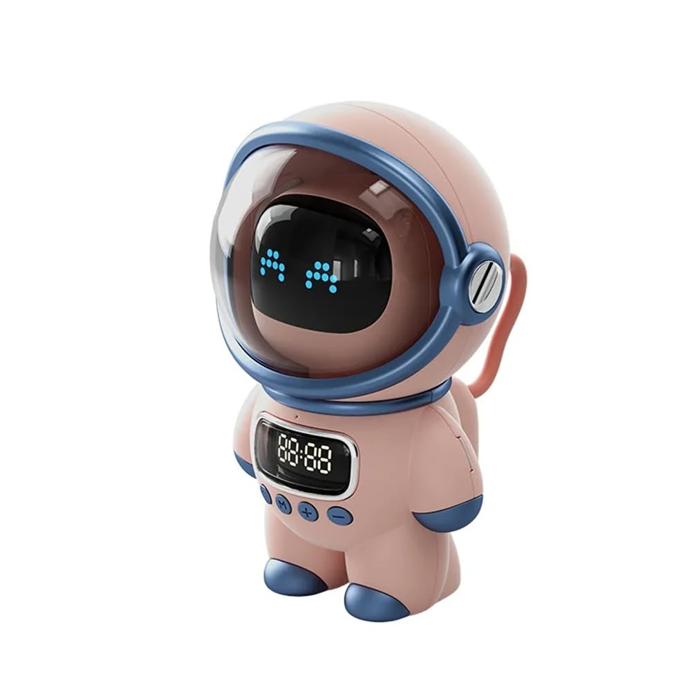 Smart Astronaut Bluetooth Speaker - Portable Wireless Speaker with AI Voice Assistant, Alarm Clock, FM Radio & TF Card Support - Pink Desktop Speaker for Home, Office & Travel