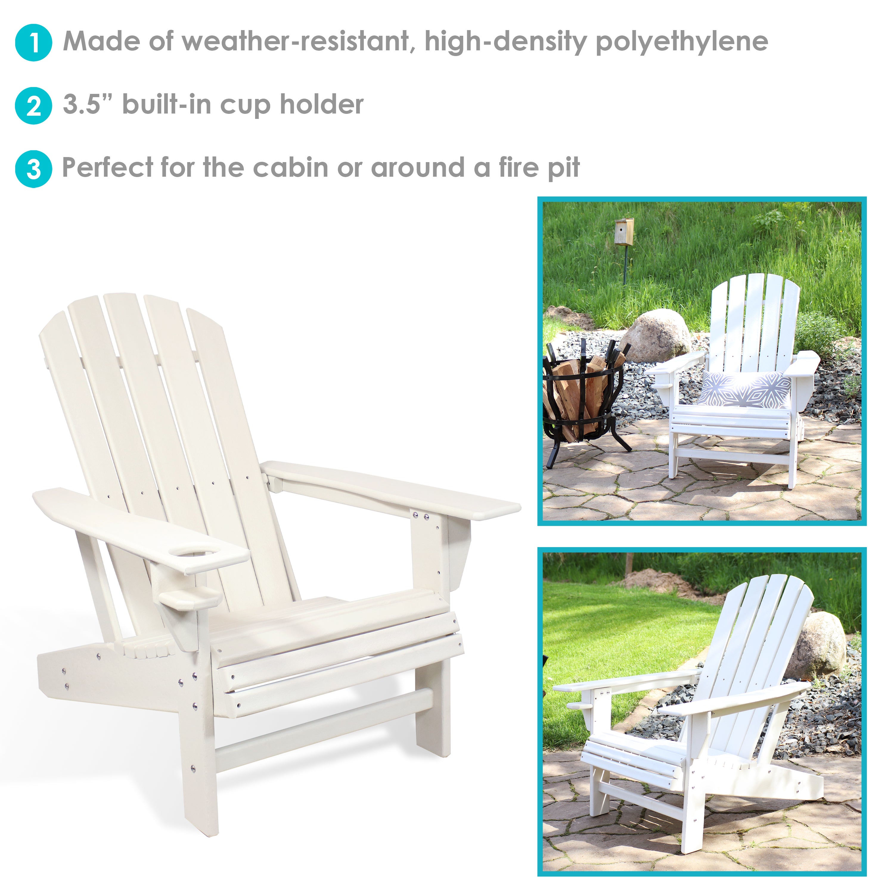 Durable All-Weather Lake Style Adirondack Chair with Cup Holder - Perfect for Outdoor Patio, Garden, Beach & Poolside Relaxation