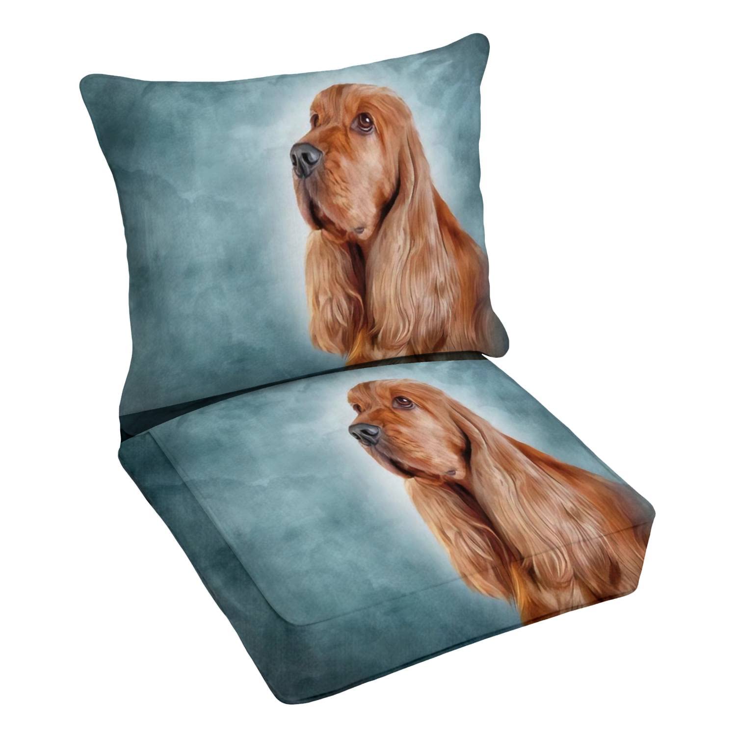 Premium Outdoor Deep Seating Cushion Set with Vintage English Cocker Spaniel Oil Painting - Waterproof Patio Furniture Replacement Cushions for Lounge Chairs, Sofas & Conversation Sets - Perfect for Backyard, Garden, and Poolside Relaxation
