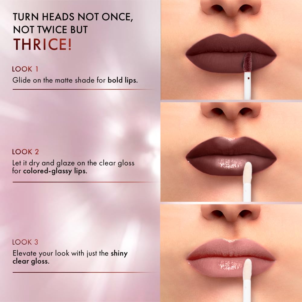 LAKMÉ 9 To 5 Matte To Glass Liquid Lipstick - Long Lasting Matte & Glossy Finish Lip Color for Day to Night Wear - Perfect for Office, Parties & Special Occasions