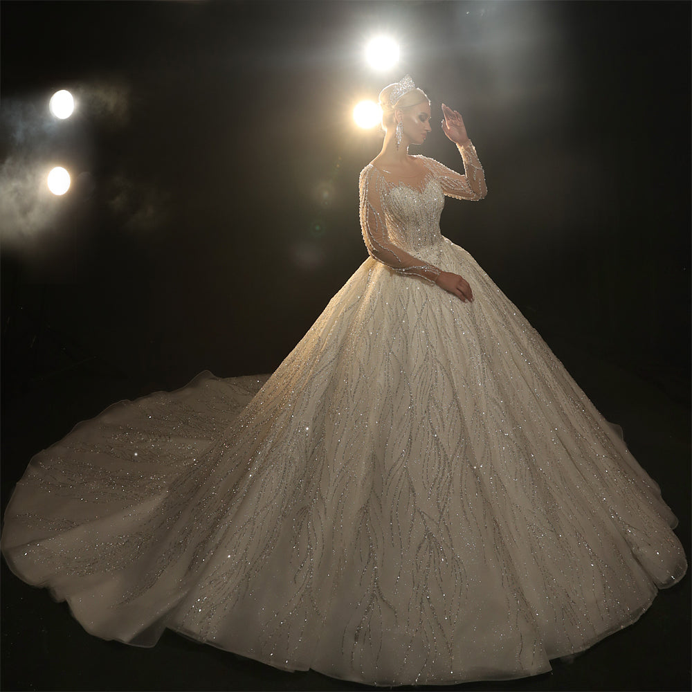 NS4310 Elegant Designer Bridal Gown - Lace Wedding Dress for Bride, A-Line Princess Ball Gown with Long Train - Perfect for Church Ceremony, Beach Wedding & Formal Reception