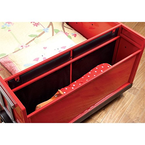 Furniture of America Jennen Novelty Metal Fire Truck Twin Bed in Red - Kids Themed Bedroom Furniture for Boys - Perfect for Firefighter-Themed Rooms & Play Areas