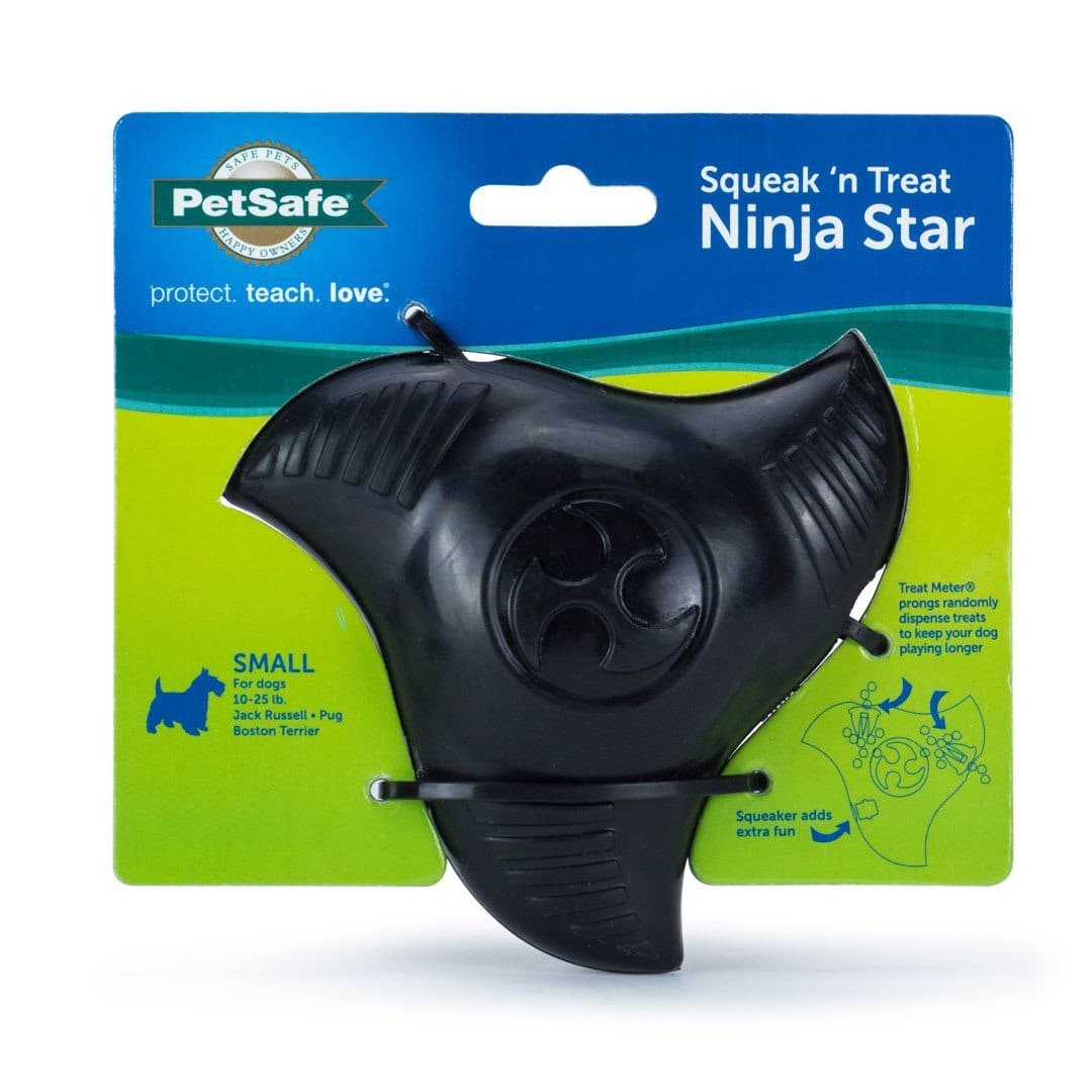 Pet Safe Squeak 'n Treat Ninja Star Dog Toy - Interactive Chew Toy for Small & Large Dogs - Perfect for Indoor Play, Training & Teething Relief