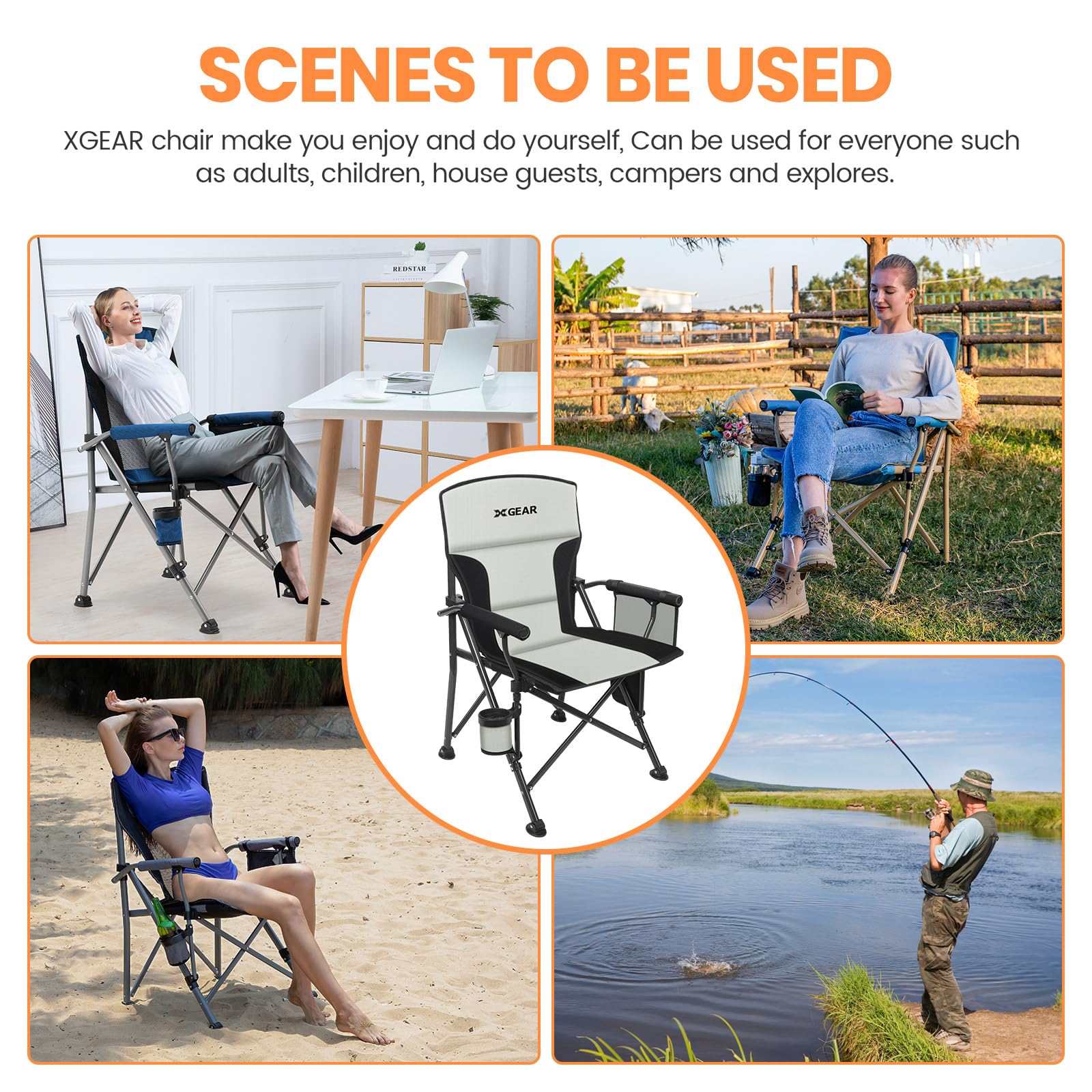 XGEAR Heated Camping Chair - Fully Padded Portable Outdoor Chair with Heating for Winter Camping, Hunting, Picnics & Backyard Relaxation | Battery Not Included | Perfect for Cold Weather Adventures & Tailgating