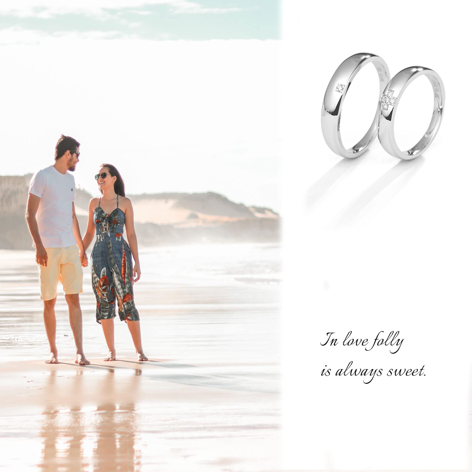 Diamond Matching Couples Rings for Him & Her - Sterling Silver/10K/14K/18K Wedding Promise Rings with Free Engraving | Perfect for Anniversaries, Proposals & Romantic Gifts