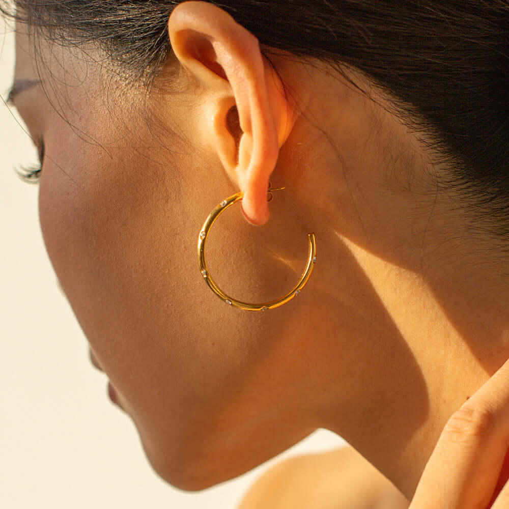 18K Gold Plated Minimalist Diamond C Hoop Earrings for Women - Elegant Dainty Jewelry Gift for Her | Perfect for Everyday Wear, Date Night & Special Occasions | JDE904