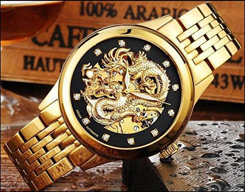 3D Golden Dragon Hollow Automatic Men's Watch - Waterproof Luxury Wristwatch with Diamond Hour Markers - Perfect for Formal Events, Business Meetings & Special Occasions
