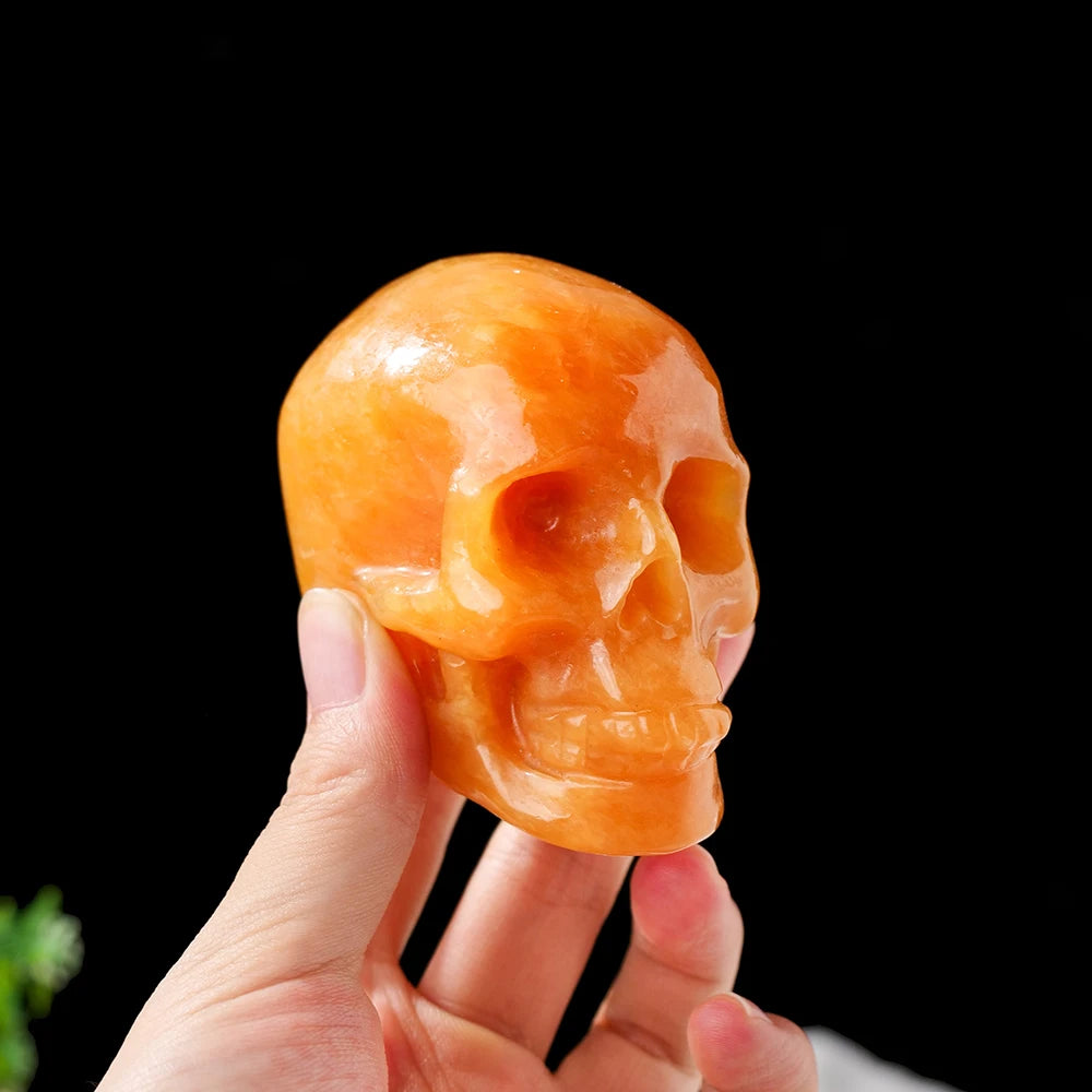 Natural Yellow Calcite Crystal Skull Statue - 3 Inch Hand Carved Healing Gemstone Decor for Meditation, Reiki, and Home Collection | Unique DIY Figurine & Spiritual Gift
