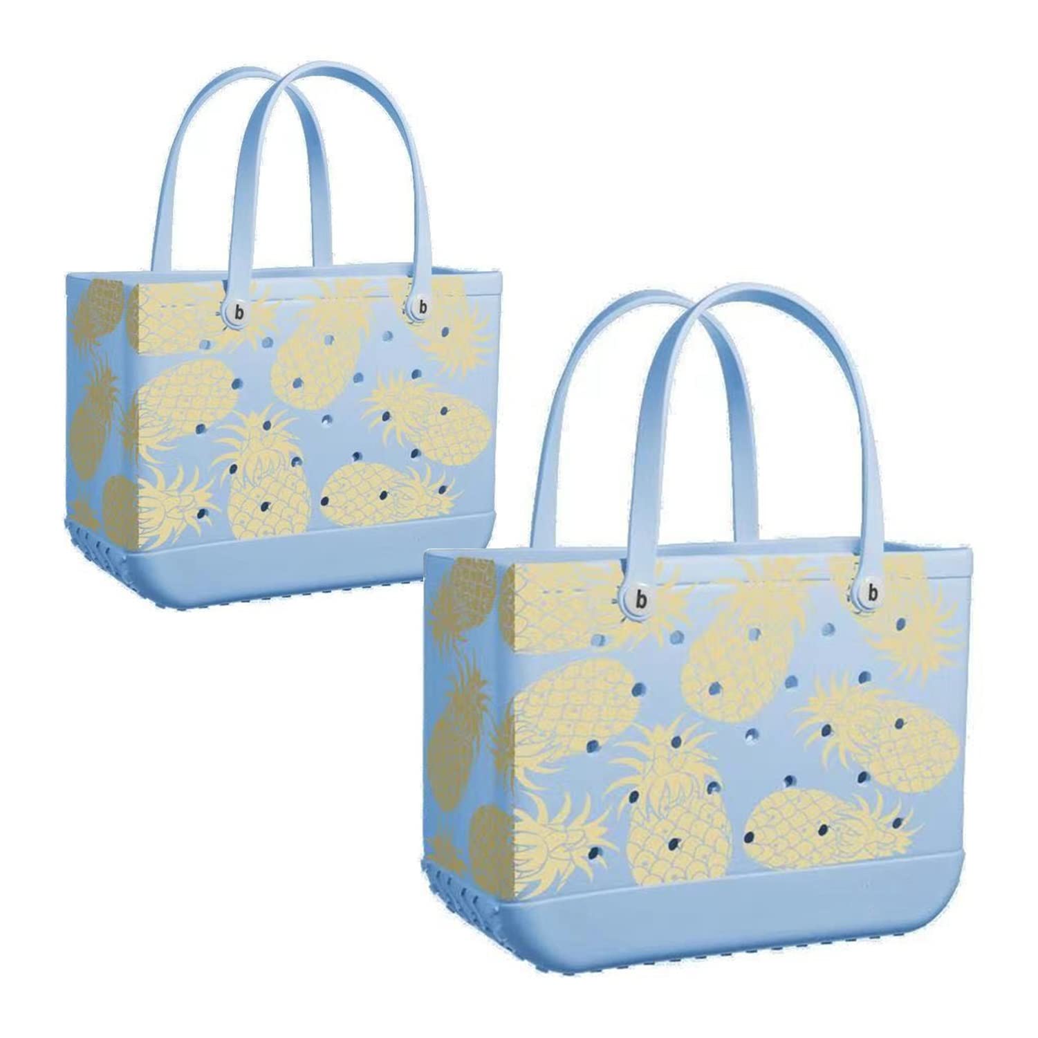 Waterproof EVA Beach Tote Bag - Oversized Portable Travel Handbag with Drain Holes for Pool, Boat & Outdoor Activities | 2-Pack Pineapple Design | Perfect for Beach Trips, Swimming & Summer Vacations