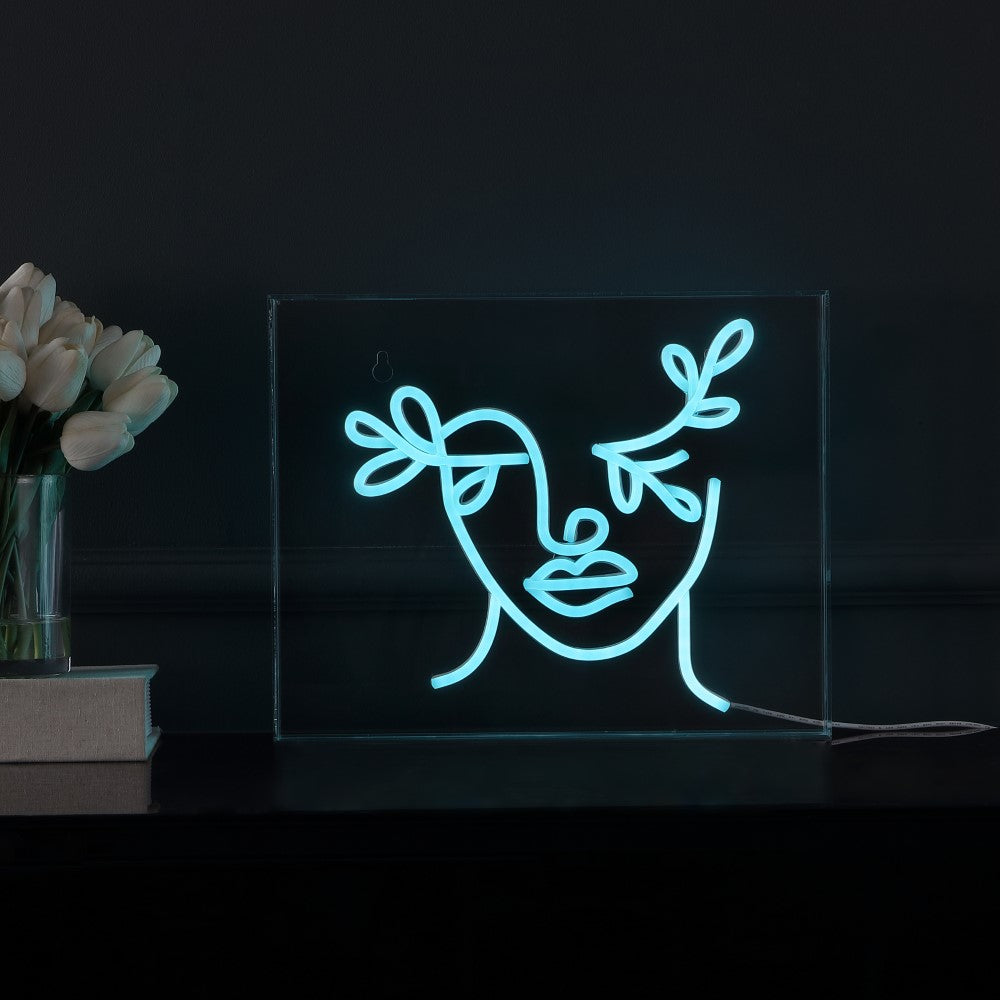 USB Powered LED Neon Light - Teary Face Contemporary Glam Acrylic Box Sign for Bedroom, Bar, Cafe & Home Decor