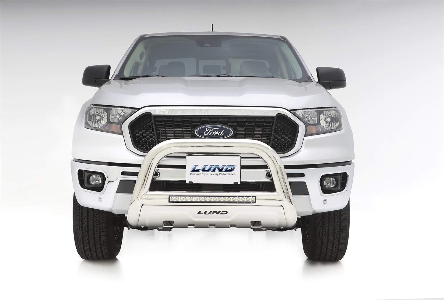 Lund 47021300 Bull Bar with LED Light Bar & Wiring Kit for 2019 Ford Ranger | Polished Stainless Steel Front Bumper Guard | Off-Road Protection & Style Upgrade