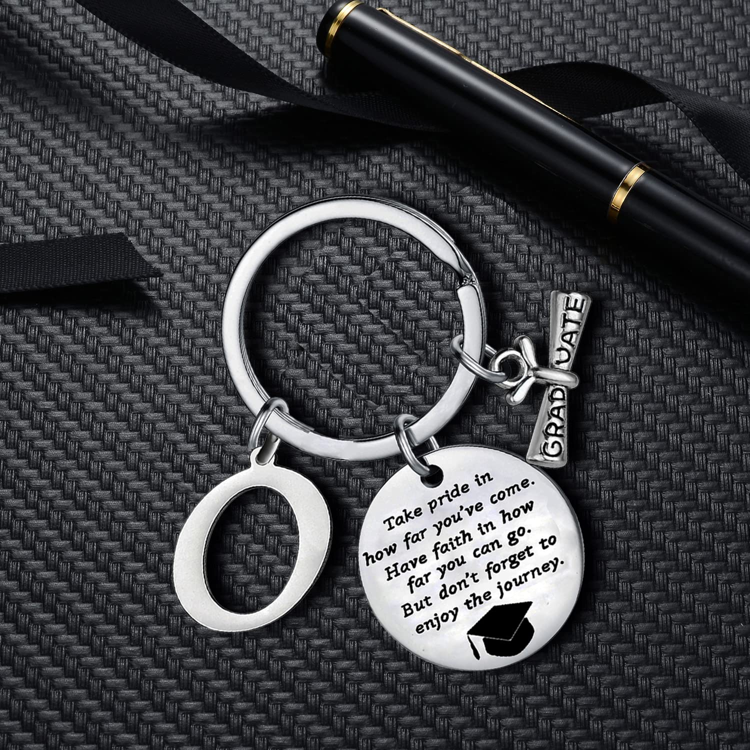 Personalized Graduation Keychain with Initial Letter - Inspirational Gift for Graduates - Perfect for High School, College, and University Graduation Ceremonies, Parties, and Keepsakes