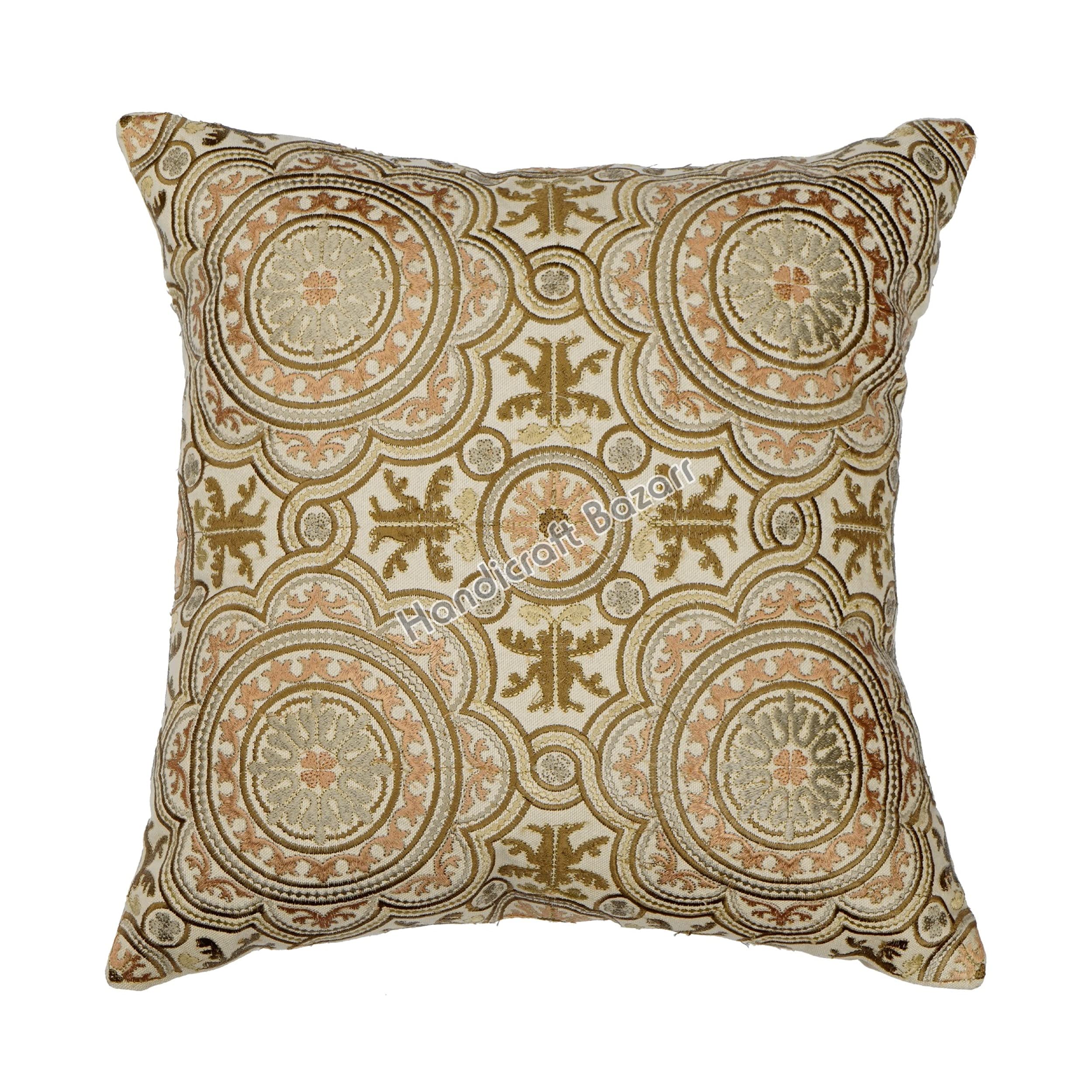 Handmade Suzani Embroidery Pillow Cover 16x16 Inch - Vintage Cotton Cushion Case for Sofa, Bed, Floor - Traditional Boho Home Decor for Living Room, Bedroom, Hallway - Indoor & Outdoor Throw Pillow Cover