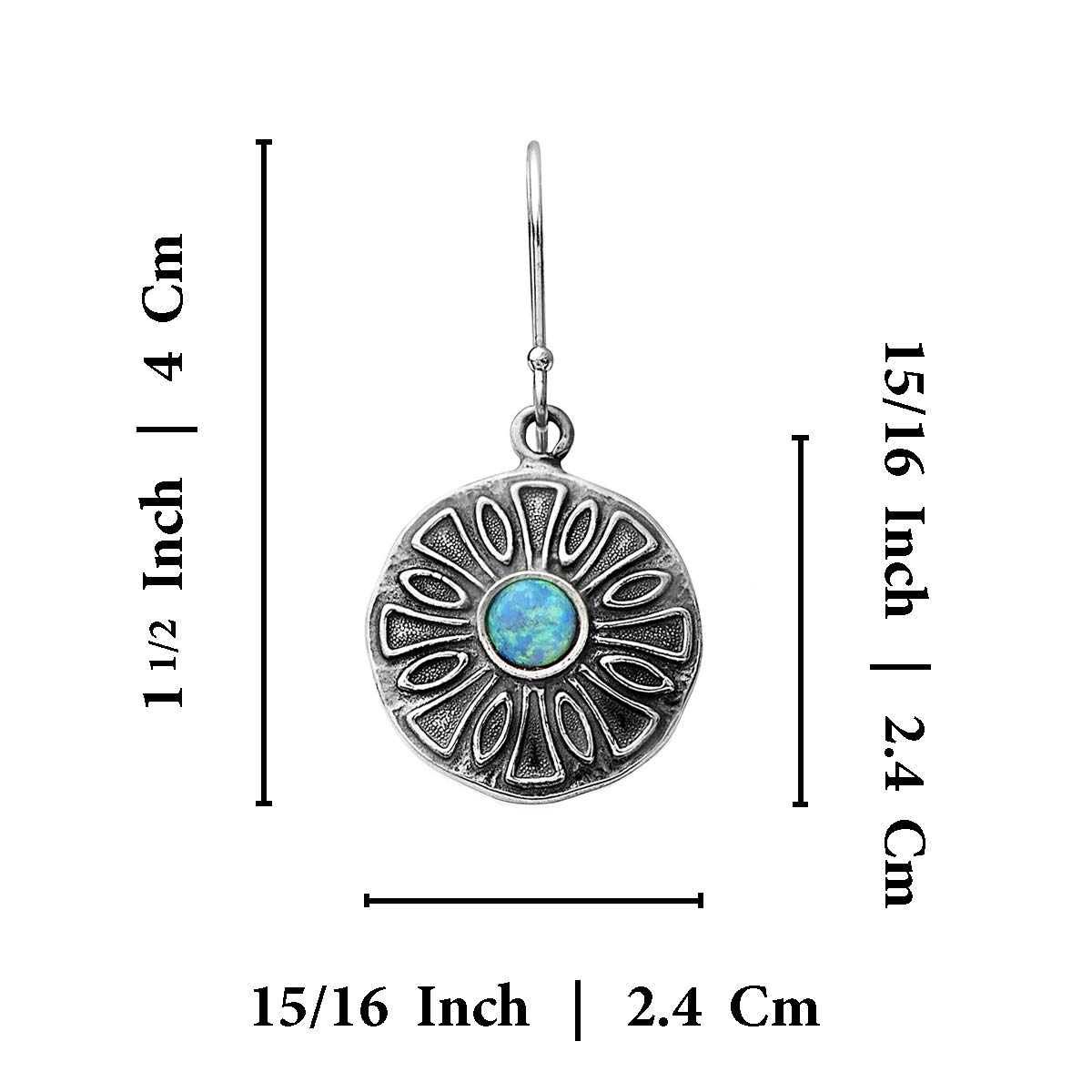Vintage Style 925 Sterling Silver Round Blue Fire Opal Dangle Earrings for Women, Elegant Handmade Jewelry Gift for Party, Wedding & Evening Events