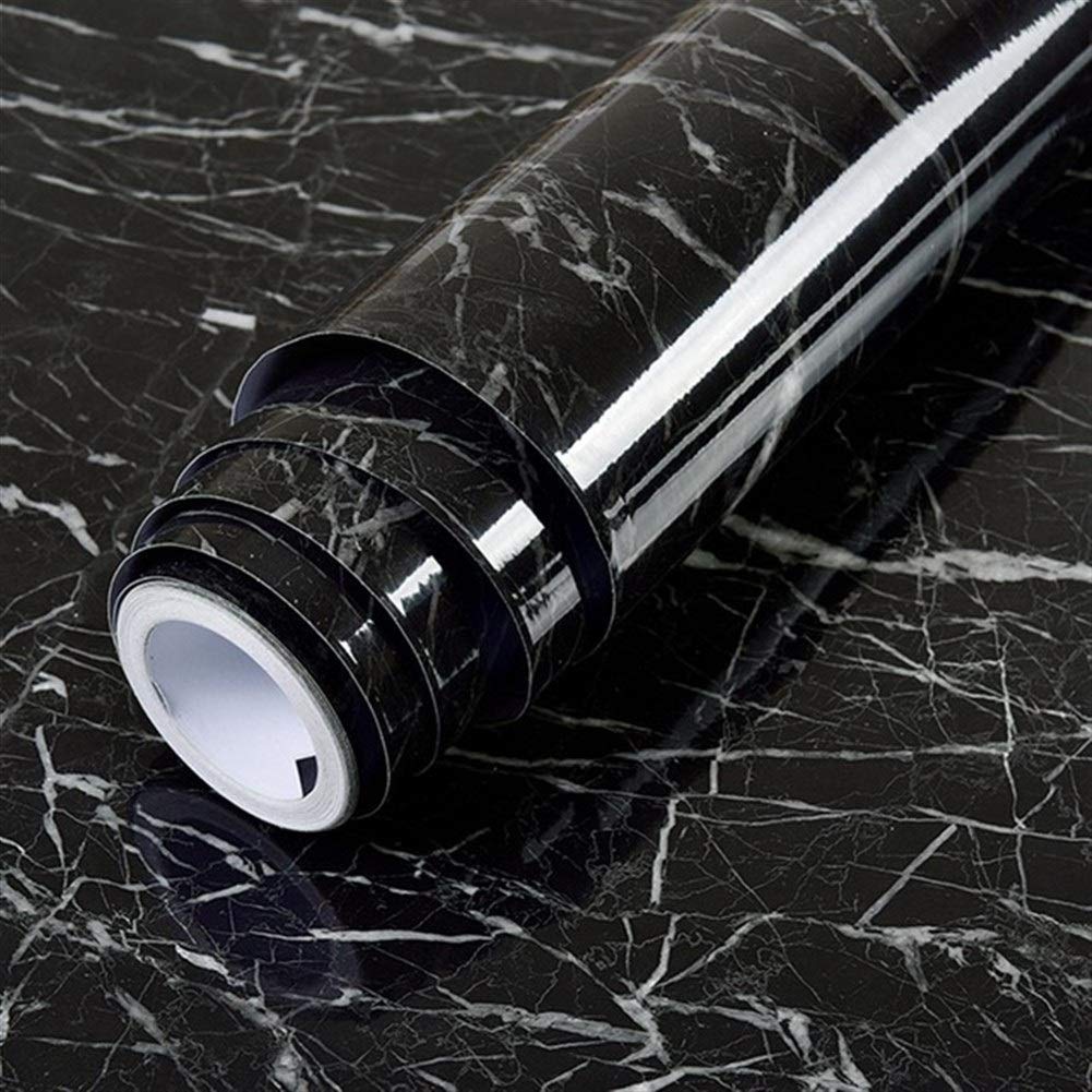 Waterproof Oil-Resistant Marble Contact Paper - PVC Self-Adhesive Wallpaper for Kitchen Countertops, Bathroom, Cabinets & Home Decor - Jazz Black (60cm x 5m Roll) - Ideal for Kitchen Backsplash, Counter Protection & DIY Home Improvement Projects