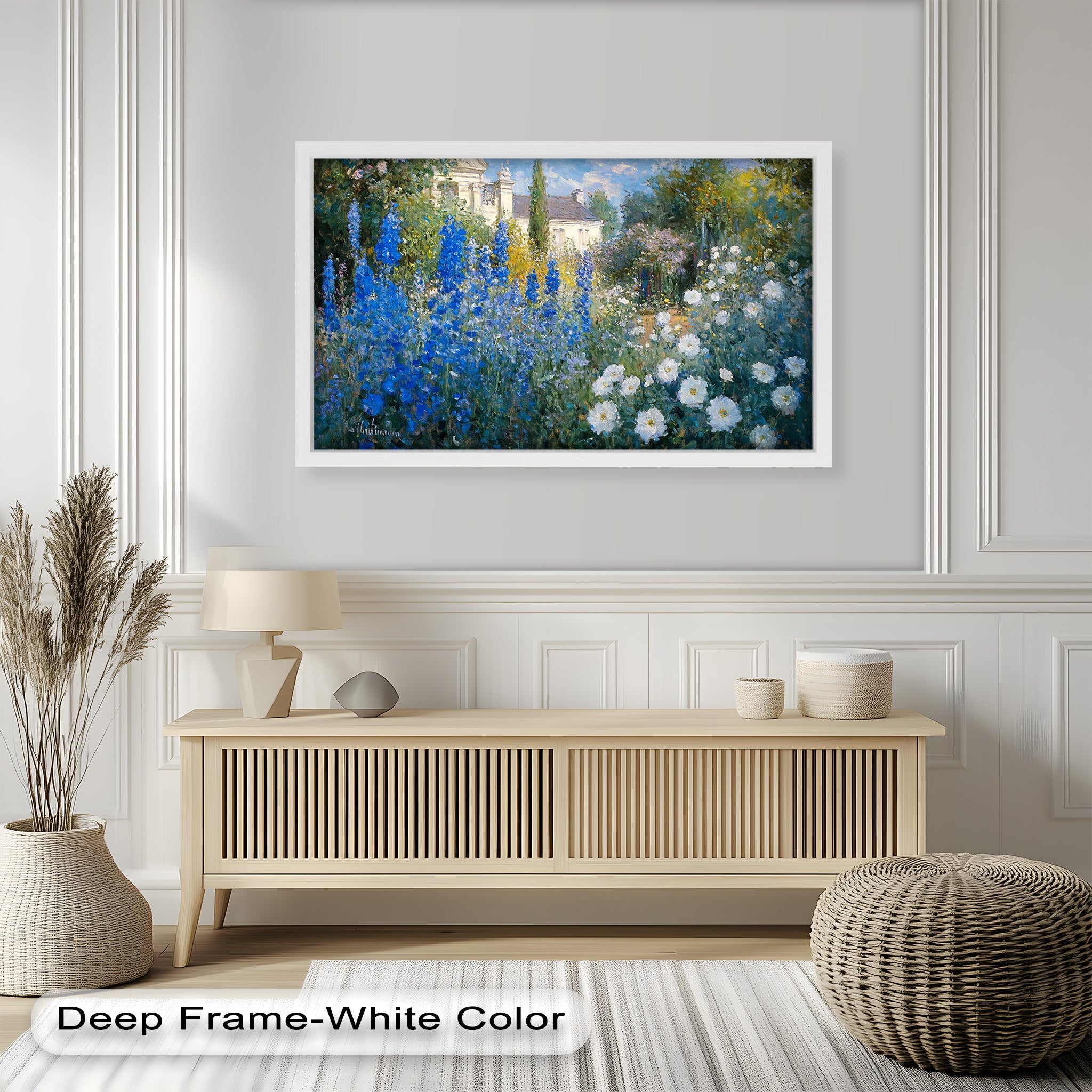 Blue Delphinium Impressionist Oil Painting - Handmade Floral Wall Art for Living Room, Bedroom & Office Decor