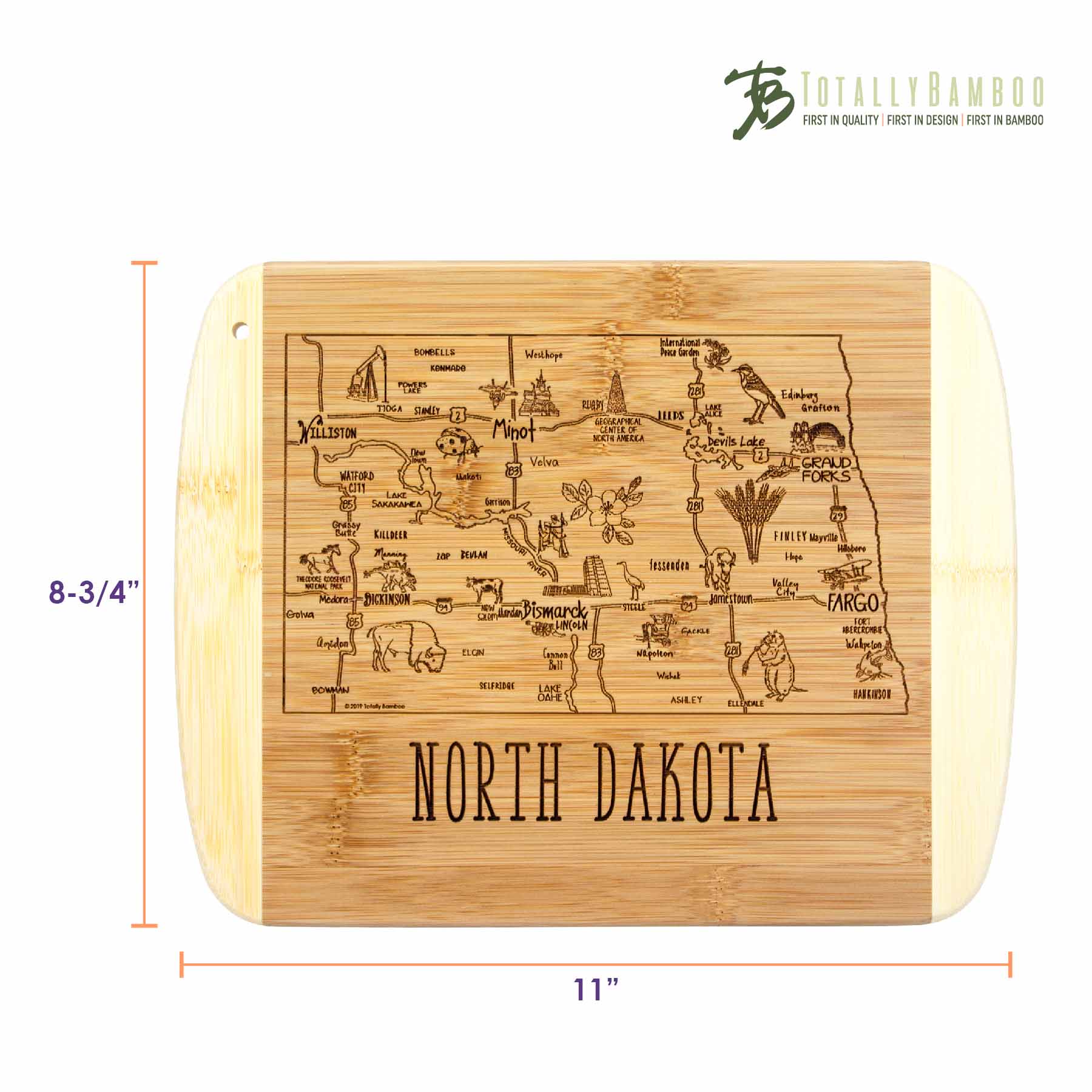 Premium North Dakota Themed Wooden Cutting Board - 11