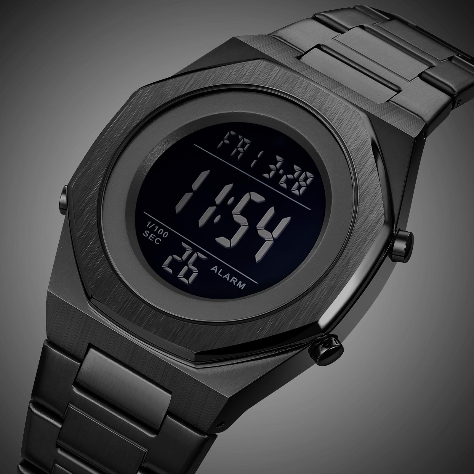 Premium Stainless Steel Digital Men's Watch - Hexagon Designer Waterproof Watch with Alarm, Date & LED Light - Ideal for Casual, Business & Outdoor Activities