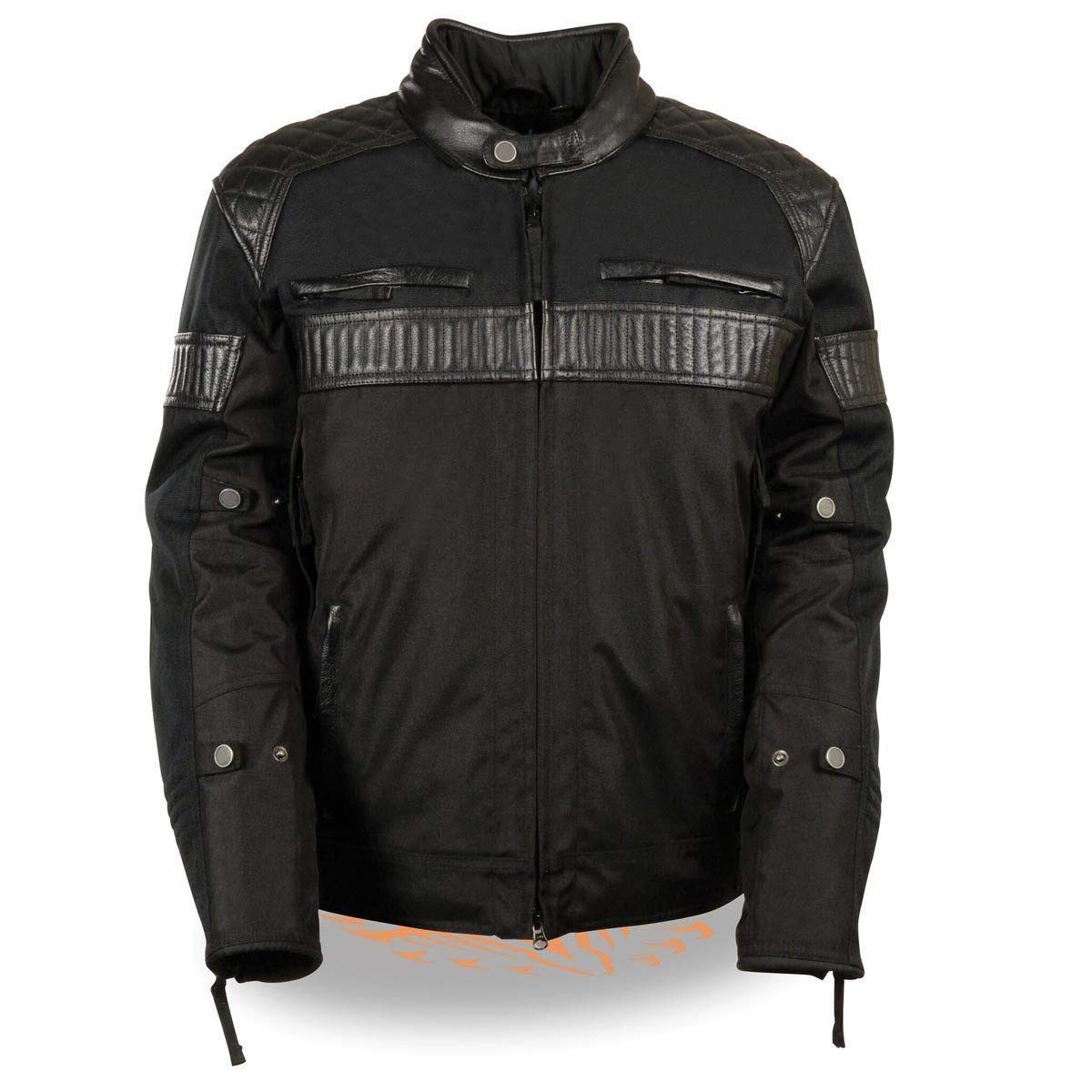 Milwaukee Leather MPM1735 Men's Black Textile Scooter Motorcycle Jacket with Leather Trim - Windproof & Comfortable Riding Gear for Urban Commuting & Street Biking