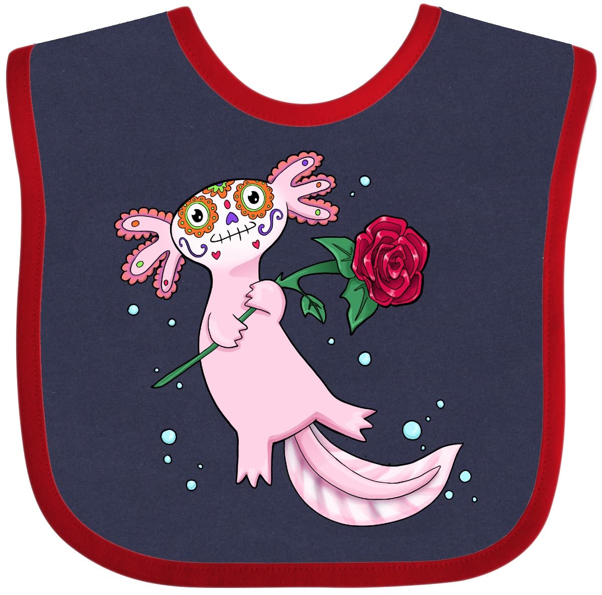 Inktastic Adorable Axolotl with Sugar Skull Makeup & Rose Design Baby Bib - Perfect for Infants, Toddlers, and Unique Baby Shower Gifts