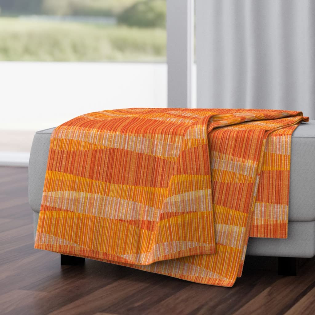 Luxe Velvet Throw Blanket 50x70 Inches - Mid Century Modern Lines Pattern in Red Coral Orange | Soft 60S Texture Print Blanket for Sofa, Bed & Home Decor
