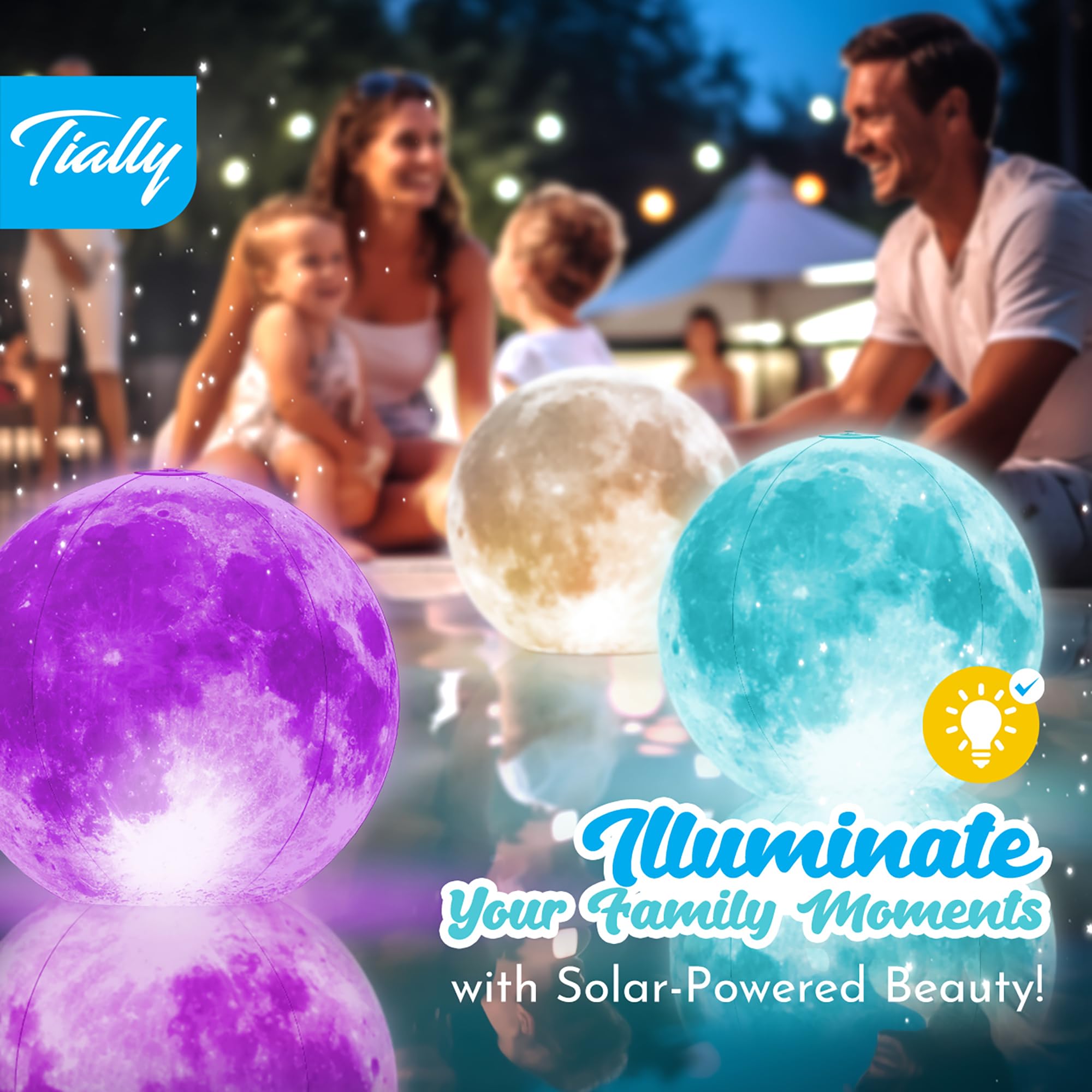 TIALLY Full Moon Floating Lights - Solar Powered Inflatable LED Ball Lights for Pool, Pond, Garden, Wedding & Party Decor - Waterproof Outdoor Lighting (4 Pack) - Perfect for Night Swimming, Backyard Parties & Romantic Ambiance