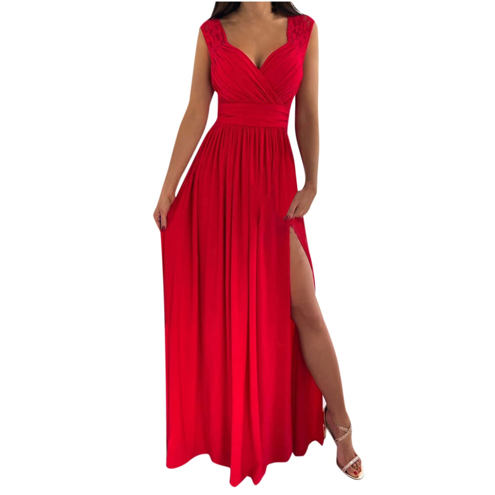Elegant Long Chiffon Bridesmaid Dress for Women - V-Neck High Slit Maxi Gown for Weddings, Prom & Formal Events | Perfect for Wedding Guest, Bridal Party & Special Occasions