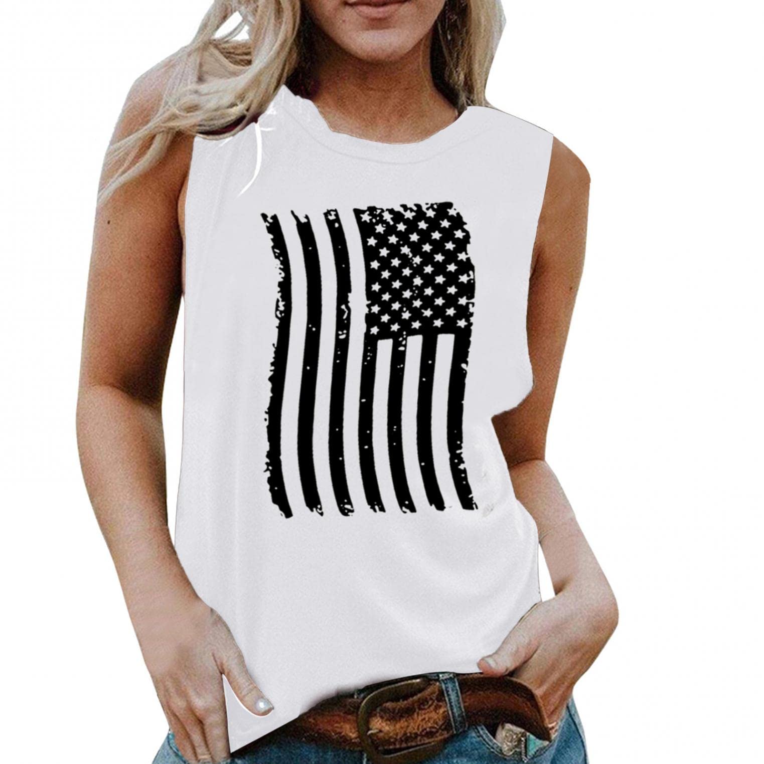 Women's American Flag Tank Tops & Summer Blouses - Patriotic 4th of July Camo Tee, Loose Fit Casual Shirts for Beach, BBQ and Independence Day Celebrations