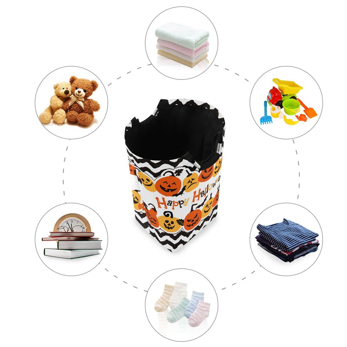DOMIKING Halloween Pumpkin Cheerful Collapsible Laundry Basket - Kids Room Storage Organizer, Toy Hamper & Dorm Cloth Bag for Dirty Laundry | Perfect for Halloween Decor, Kids Bedroom & College Dorm Organization