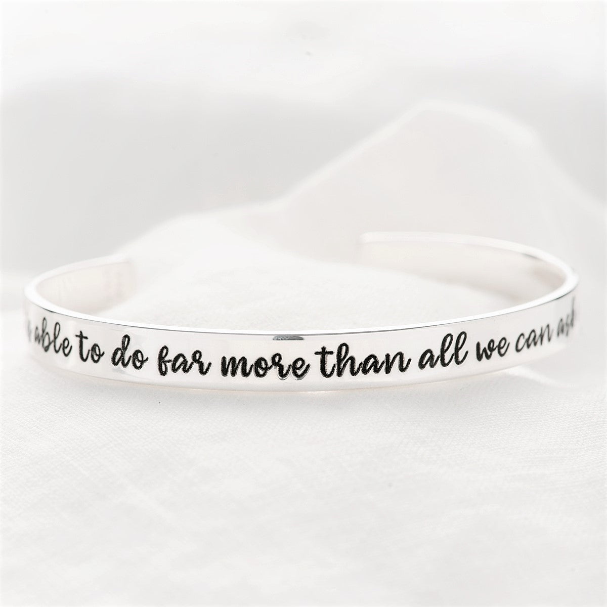 Ephesians 3:20 Sterling Silver Engraved Scripture Verse Cuff Bracelet - Christian Jewelry Gift for Women, Bible Verse Inspirational Jewelry - Perfect for Church, Baptism & Daily Faith Wear