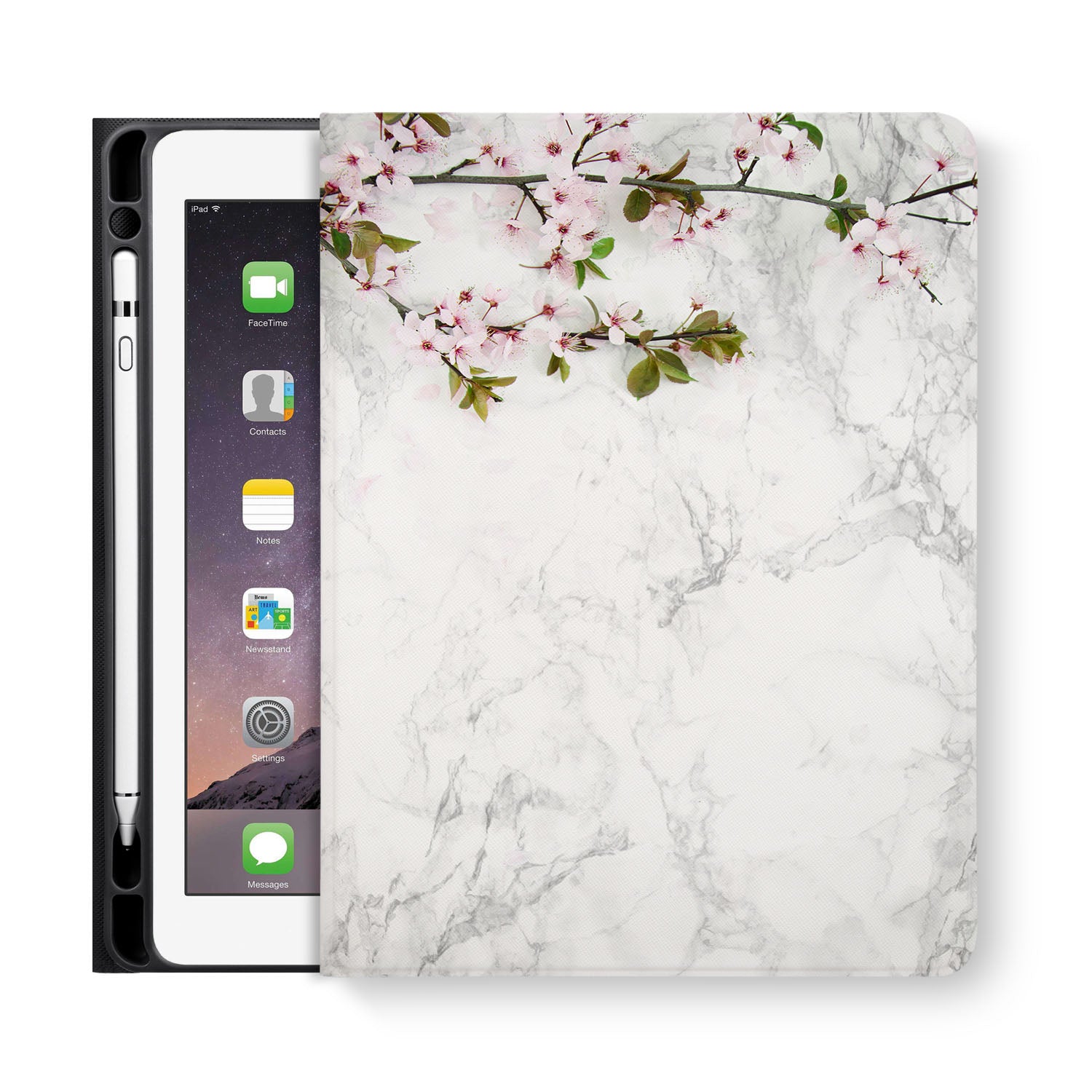 Marble Flower iPad Folio Case - Slim Protective Cover for iPad 6th/7th/8th/9th Gen | Perfect for Work, School & Travel