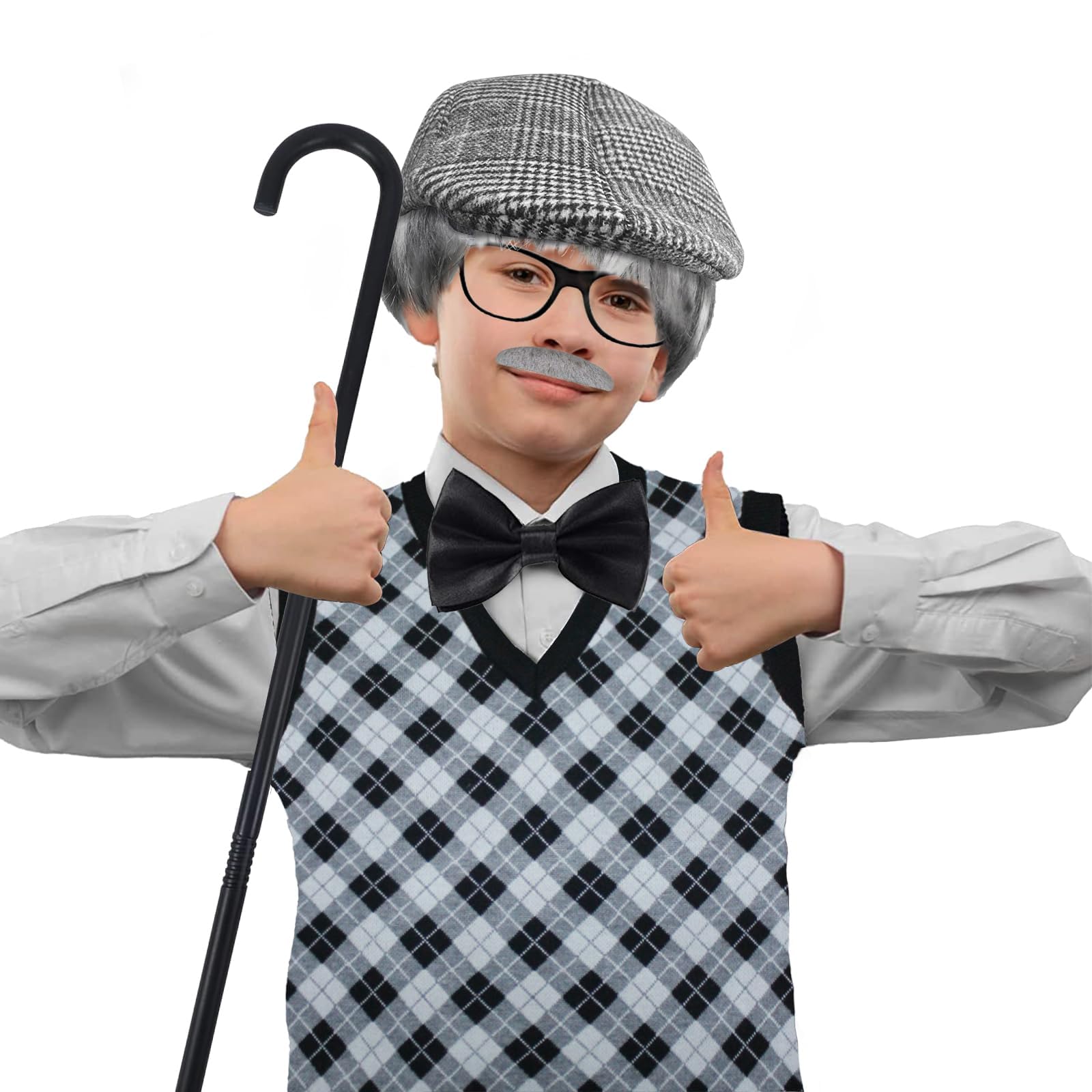 ATTBEA Old Man Costume for Kids - 100 Days of School Costume Set with Hat & Glasses | Funny Dress Up Outfit for Boys | School Spirit Day & Halloween Costume Party