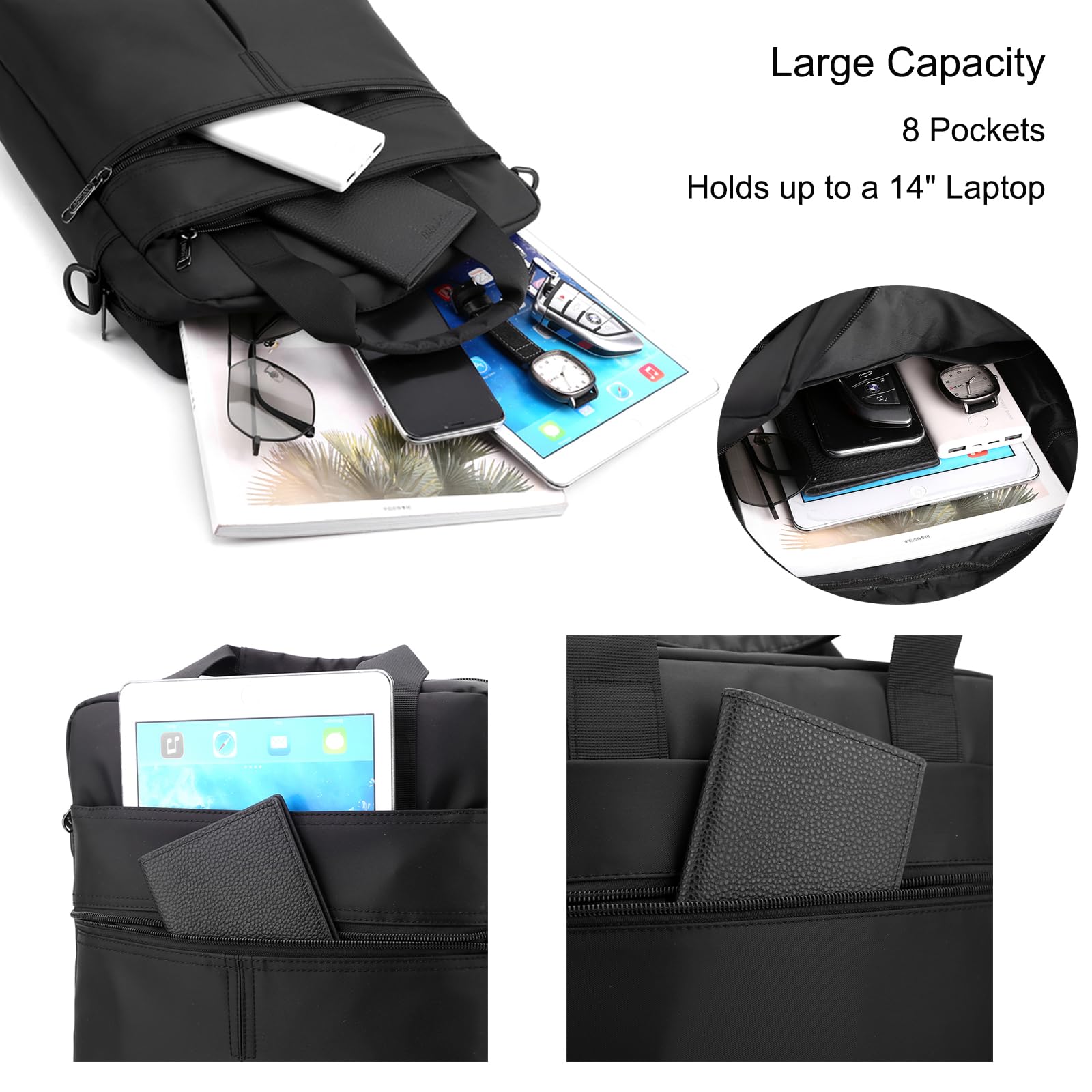 Waterproof 14-inch Laptop Messenger Bag for Men - Durable Nylon Business Shoulder Bag, Large Crossbody Work Bag for Office, Travel & Outdoor Activities
