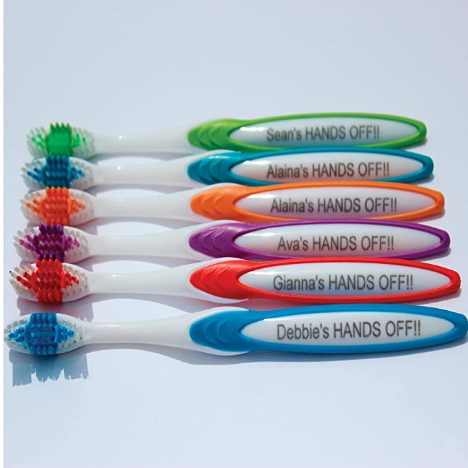 Personalized Engraved Toothbrushes 6 Pack - Custom Name/Message Manual Toothbrush Set for Adults with 4 Color Variety - Perfect for Gifts, Travel, and Daily Oral Care