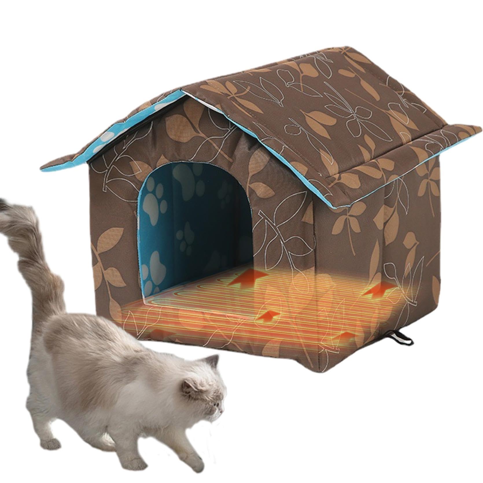 Large Cute Winter Cat House - Portable Indoor/Outdoor Insulated Pet Shelter with Self-Warming Pad, Waterproof & Foldable Design for Cats & Dogs | Perfect for Cold Weather, Travel, and Home Use