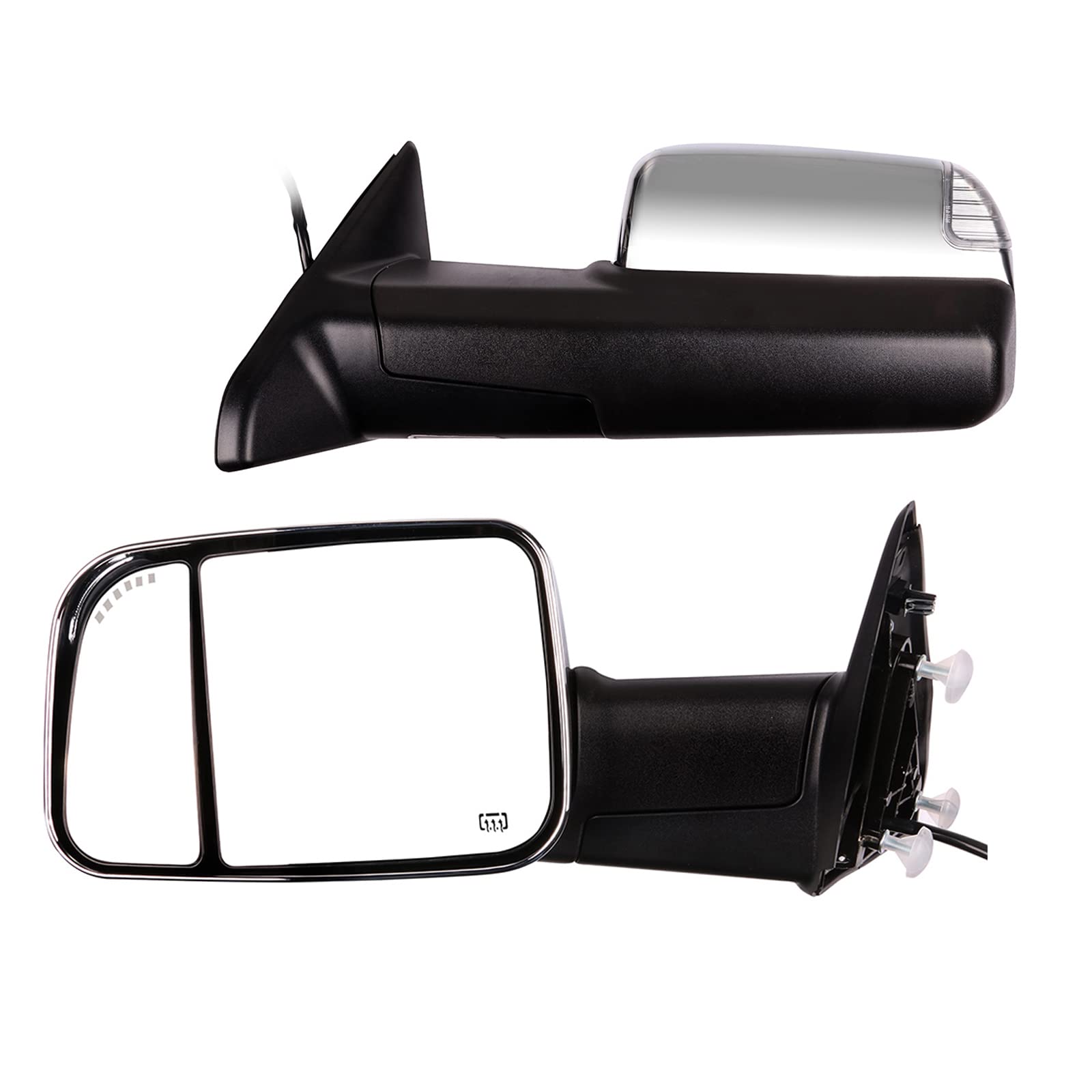 LUJUNTEC Power Heated Towing Mirrors Replacement for Dodge Ram 1500/2500/3500 (2010-2018) - Left & Right Side with LED Turn Signal, Puddle Light & Chrome Finish | Perfect for Towing, Night Driving & Off-Road Adventures
