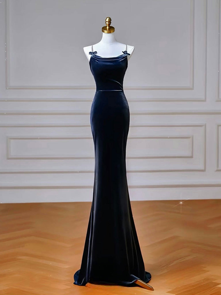 Elegant Mermaid Velvet Dark Blue Long Prom Dress for Women - Formal Evening Gown for Homecoming, Ball, Wedding Guest & Special Occasions